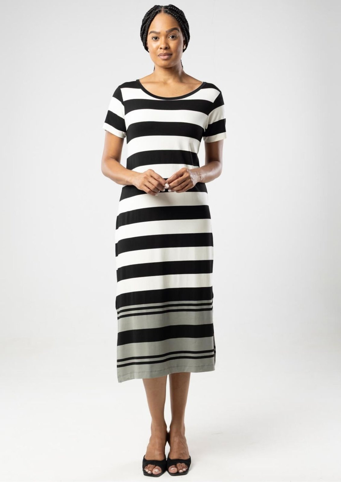 Vestido Midi Pau a Pique Listrado Preto PRETO – P Pau a Pique
