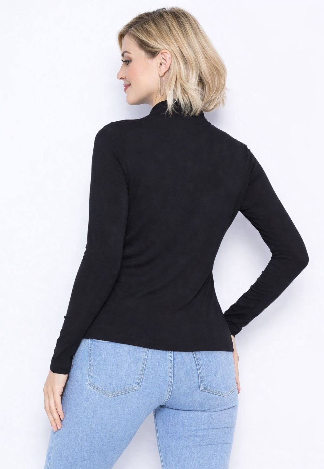 Vista 3 Blusa Maria Paes Manga Longa Gola Alta preto Maria Paes preto