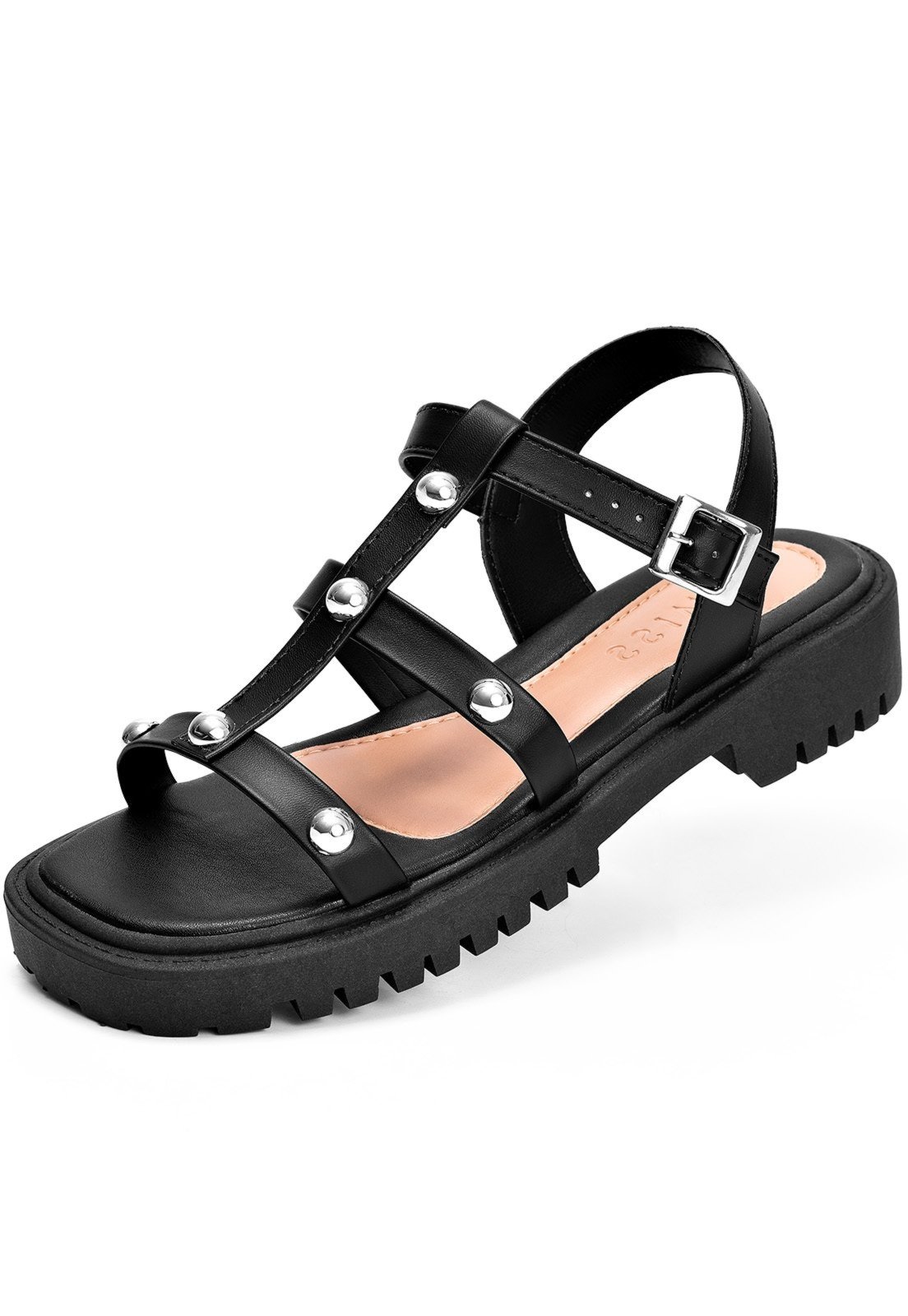 Sandália Feminina Lumiss Flatform Tratorada Fisher Rebite Gladiadora Preto