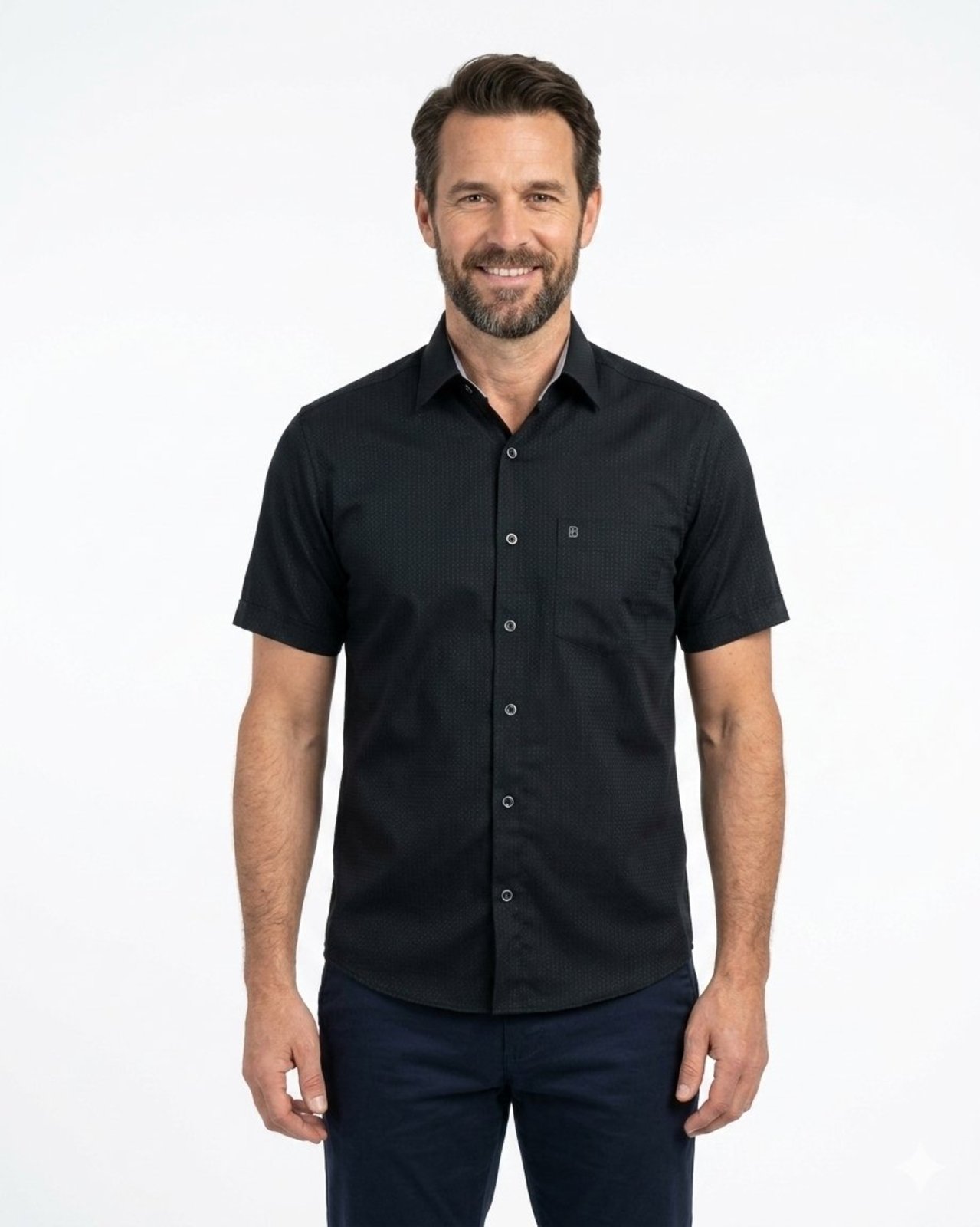 Camisa Social Masculino LBL Vanko Clássica Macia Poliéster M/Curta Preto