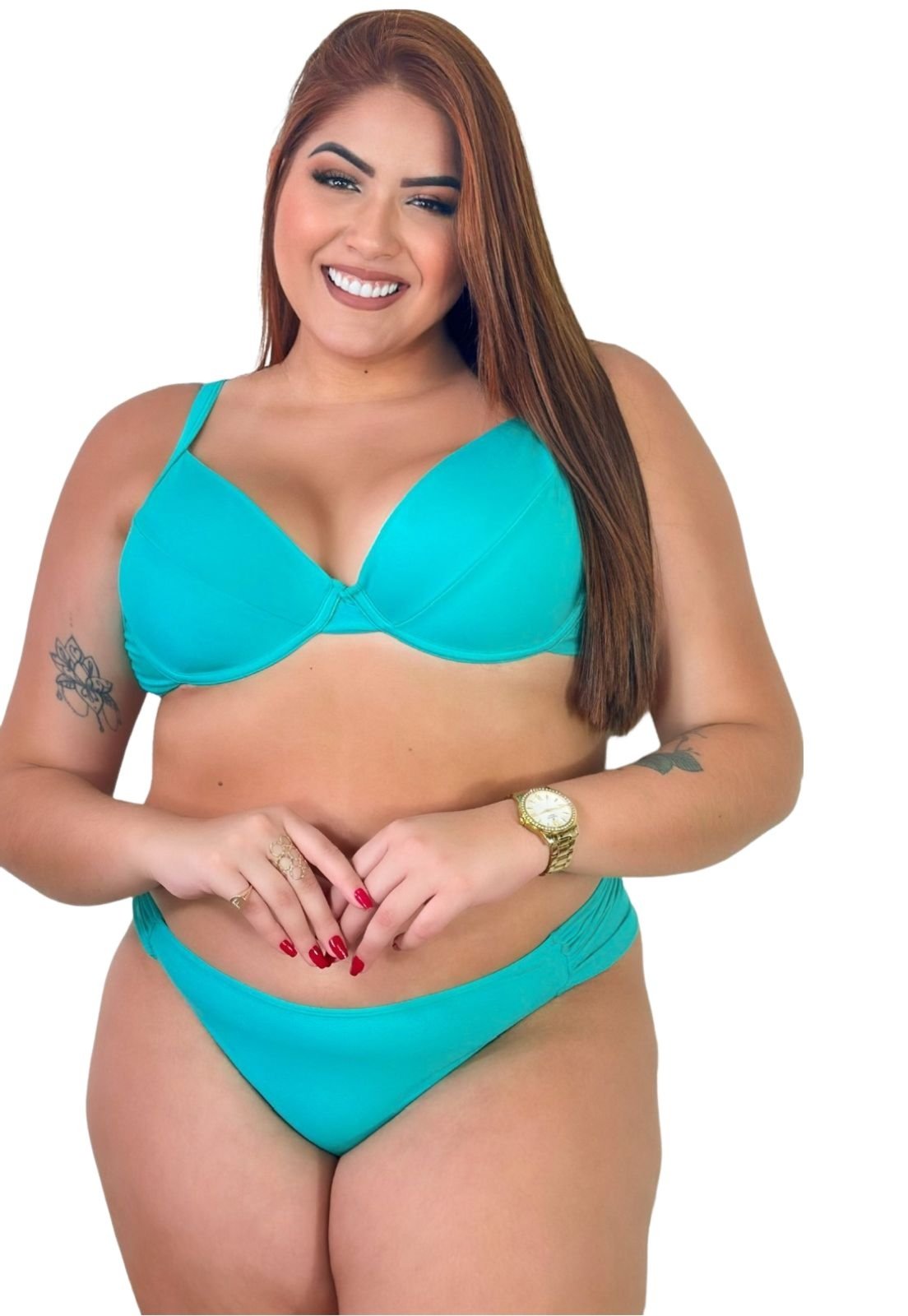 Biquíni Feminino Plus Size de Aro Sem Bojo Com Calcinha BomBom e Fio Duplo Liso Verde