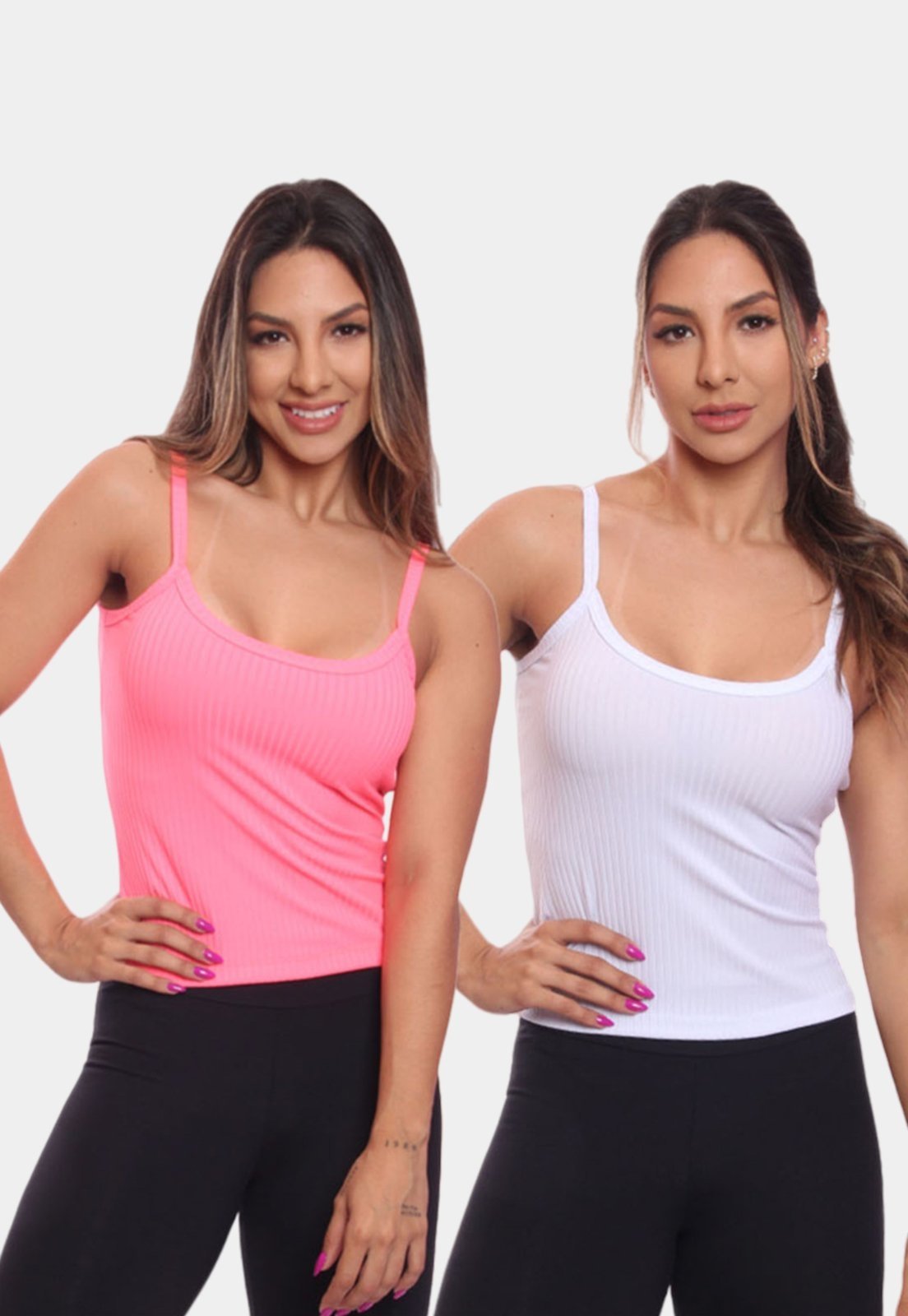 Kit 2 Regatas de Alcinha Canelada Feminina Lisa Blusa Blusinha Básica Treino Academia