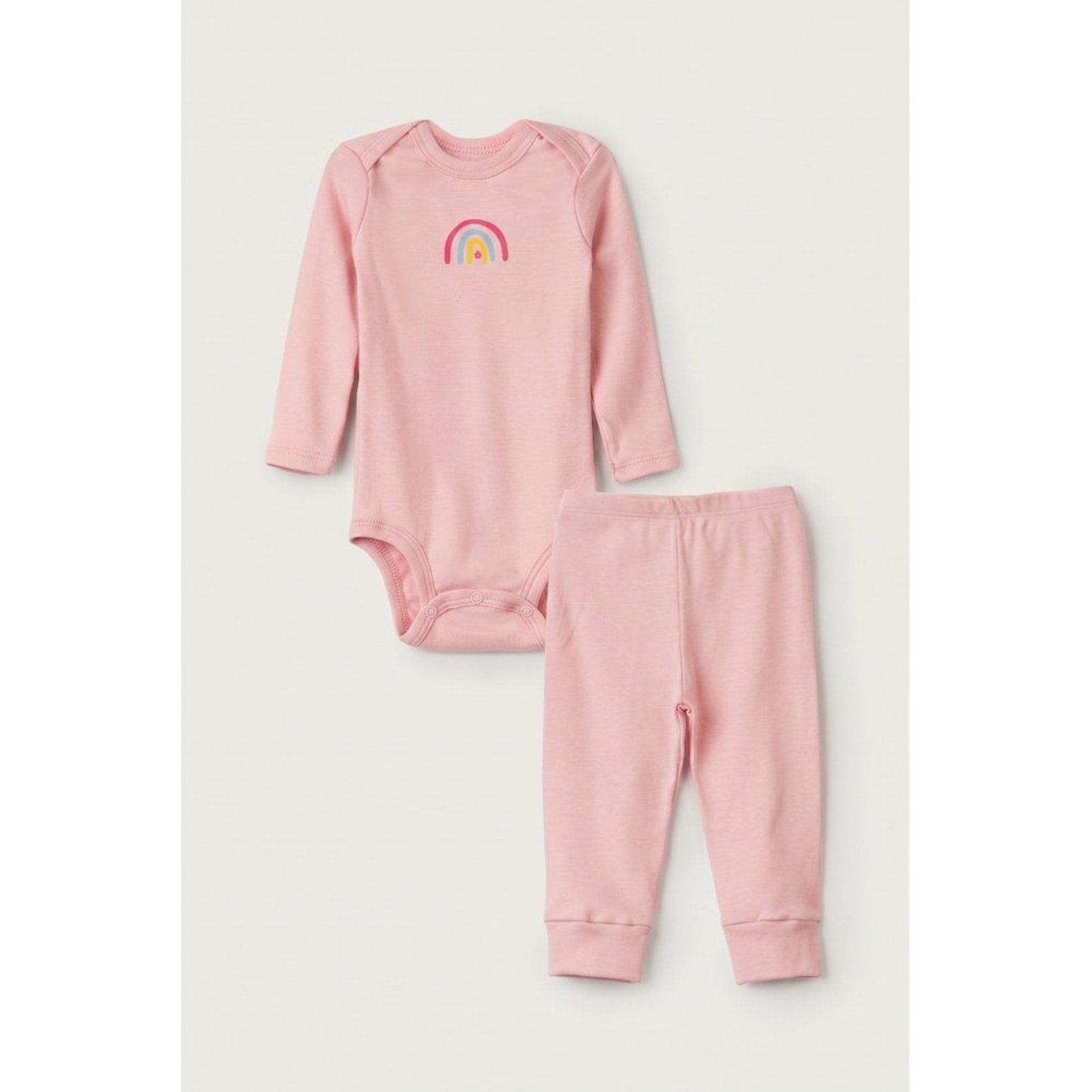 Infantil - Conjunto Body Longo e Calça do Papai Rosa Arco Íris