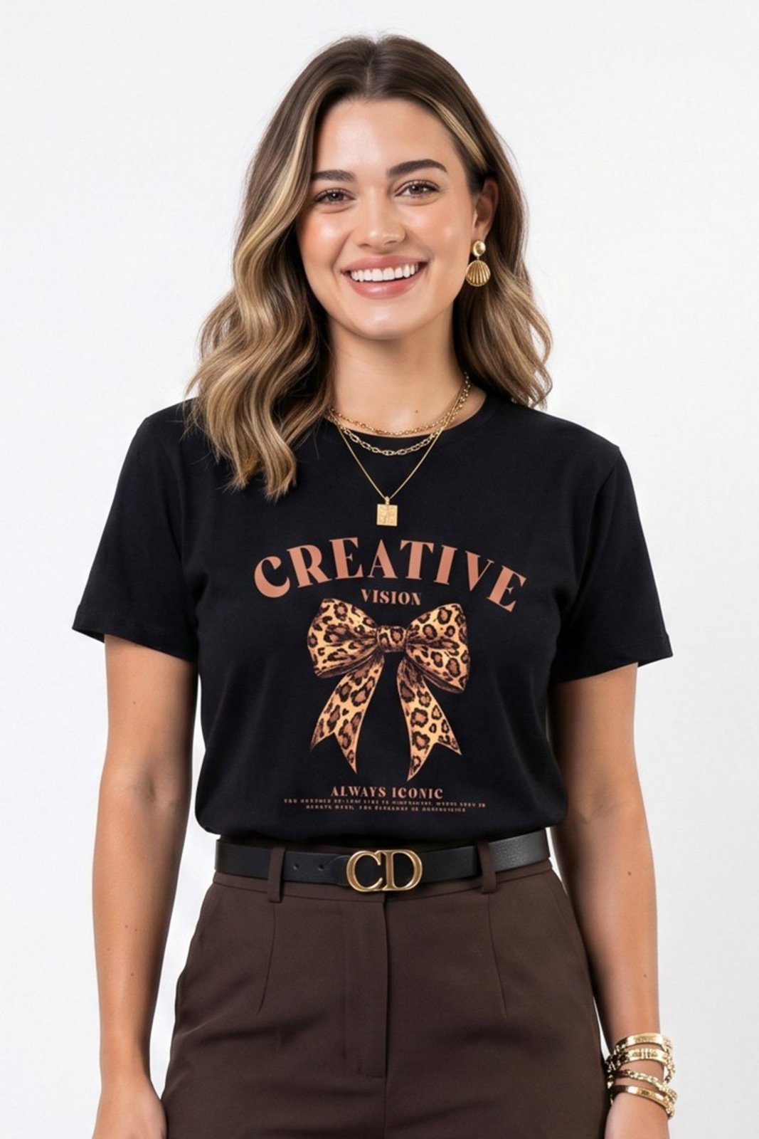 Camiseta Cianitas Preta Estampa Laço Animal Print