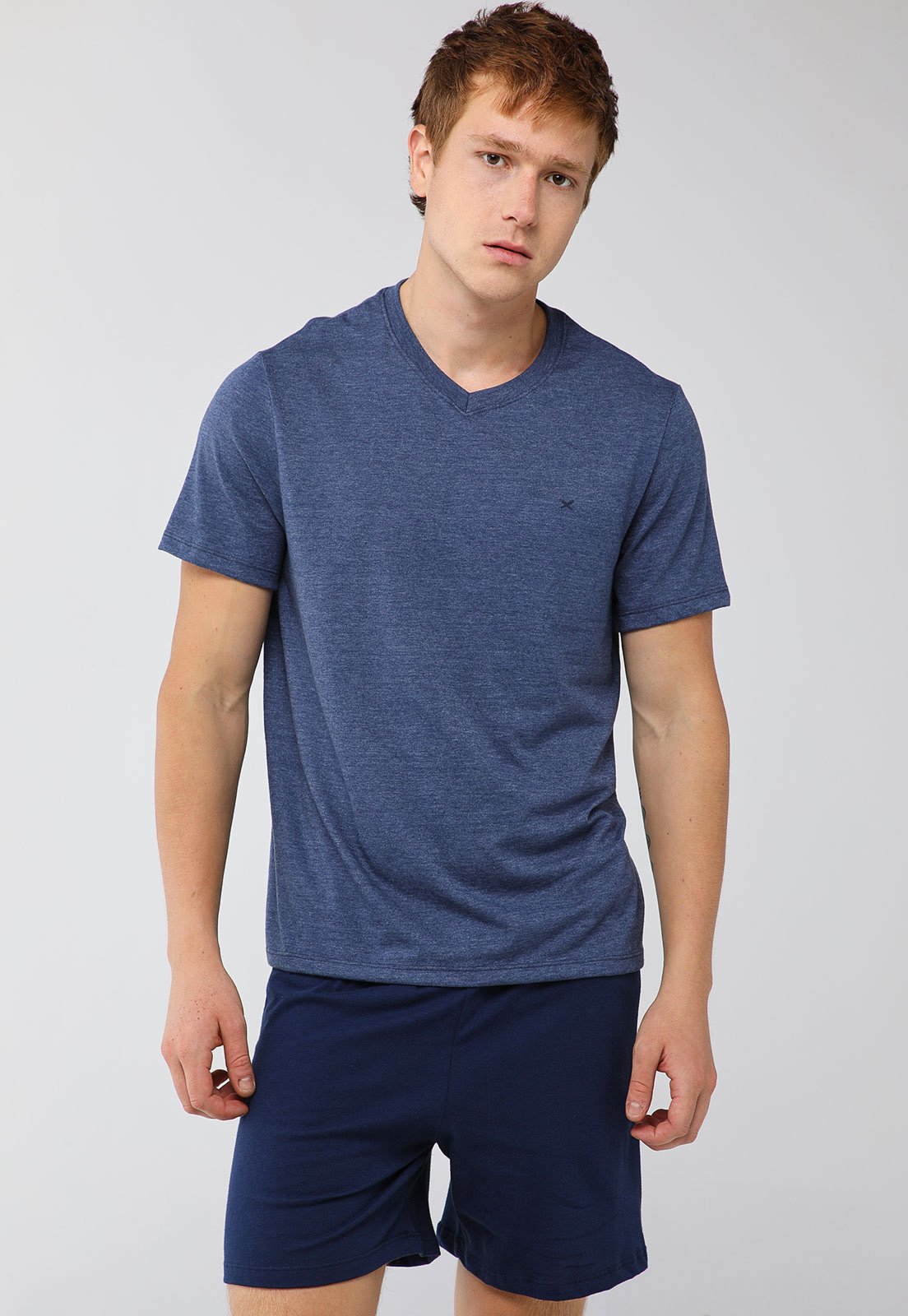 Conjunto Pijama Curto Masculino Hering Decote V Azul Marinho