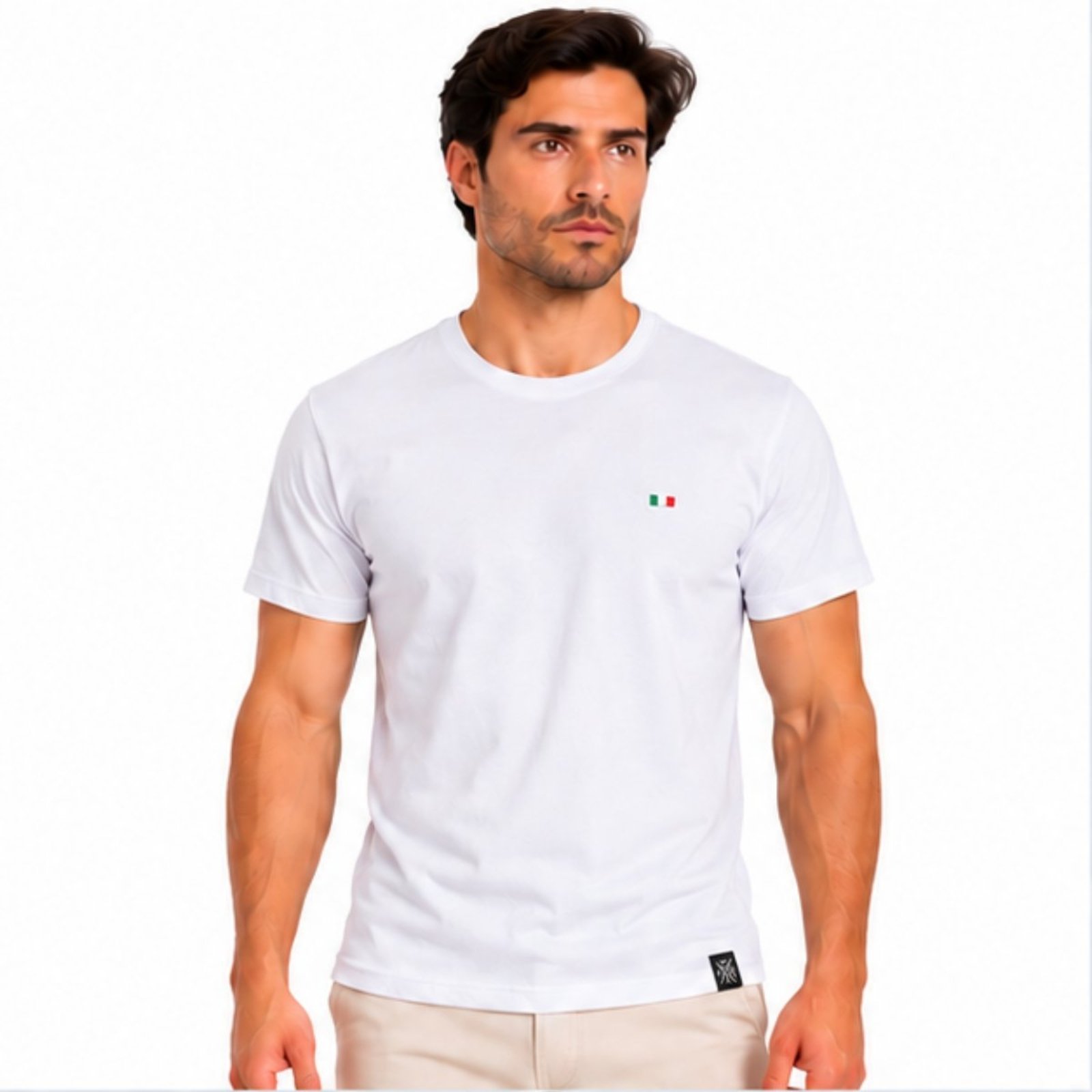 Camiseta Básica Masculina FMF Itália Algodão Premium Bordada Casual Branco