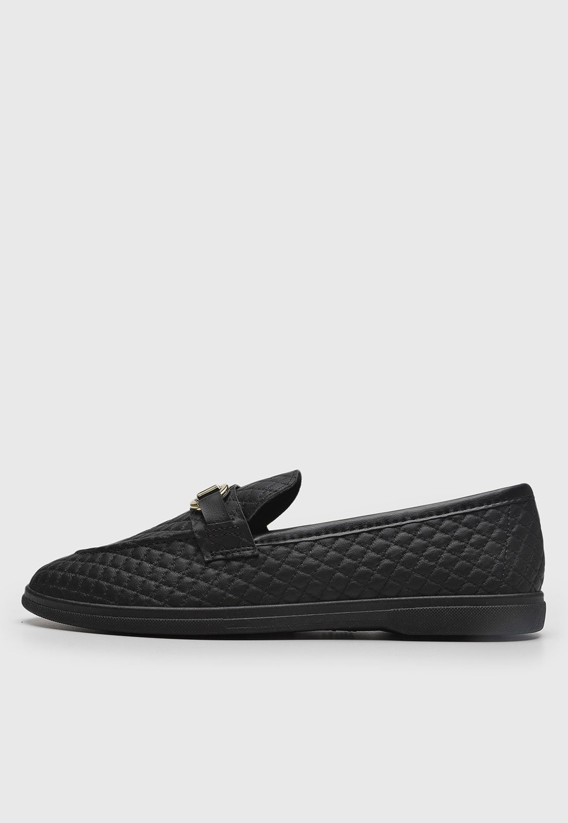Vista 2 Sapatilha Feminina Moleca Matelassê Fivela Preta preto preto