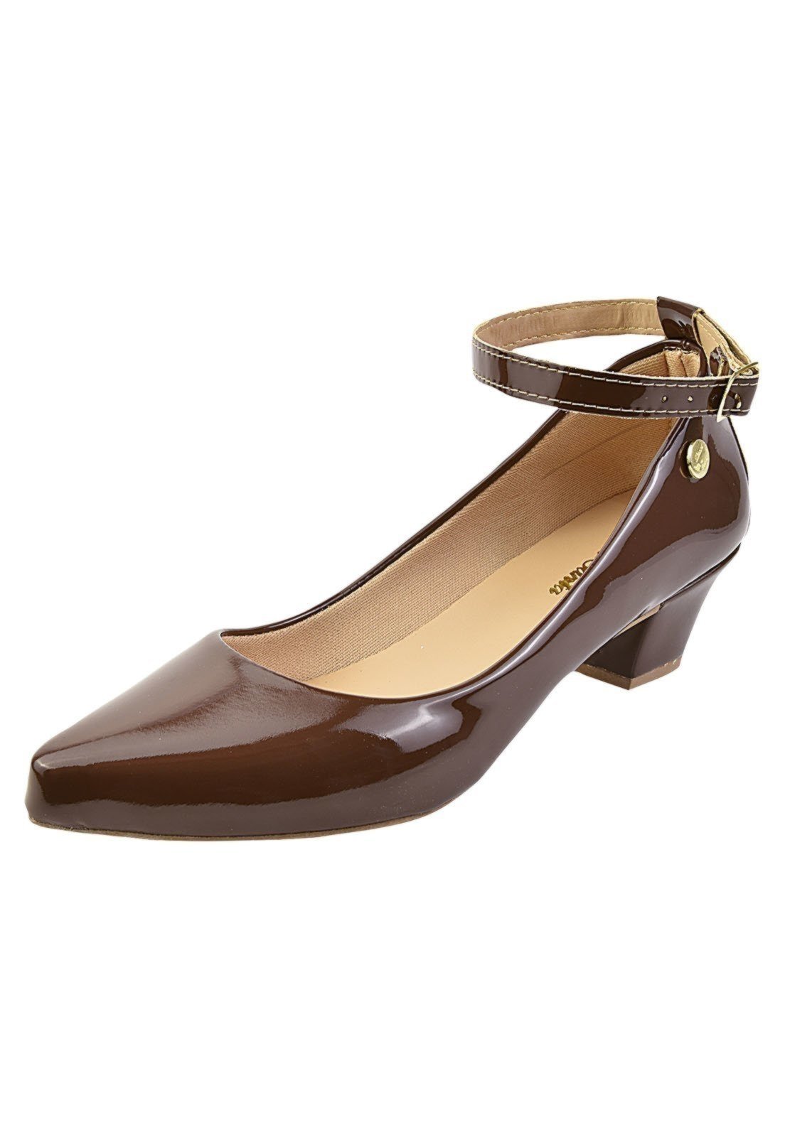 Salto Scarpin Tira Tornozelo Bico Fino Donna Santa Café