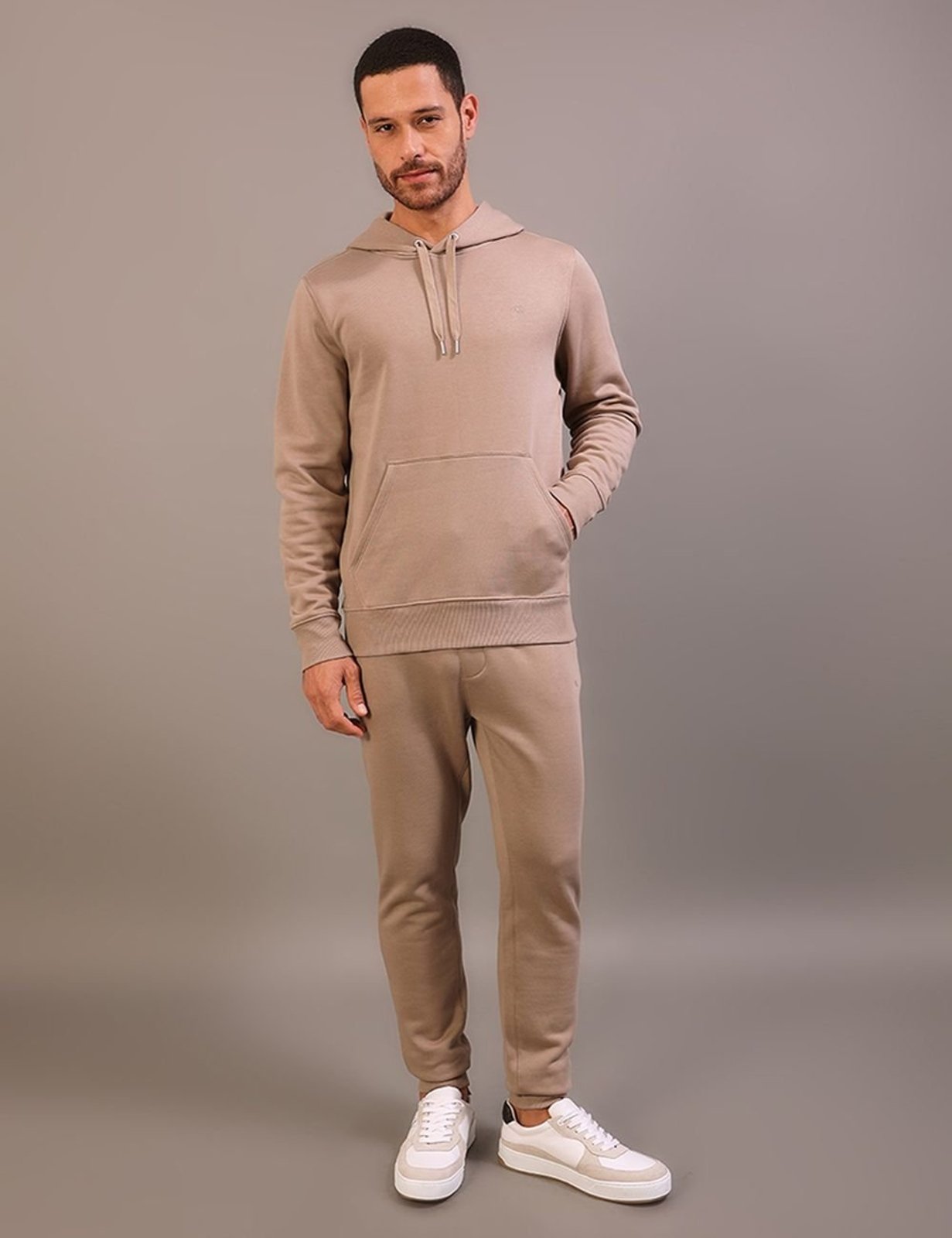 Casaco Moletom Masculino Calvin Klein Bordado Capuz - Caqui Medio Calvin Klein Jeans