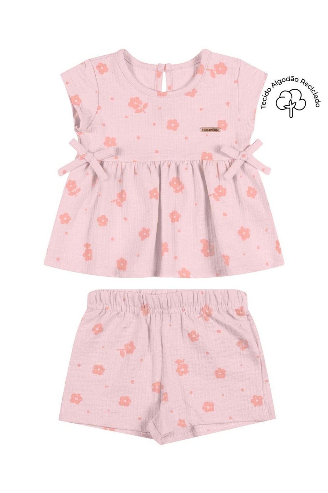 Infantil - Conjunto Menina Canelado Laços Colorittá Rosa