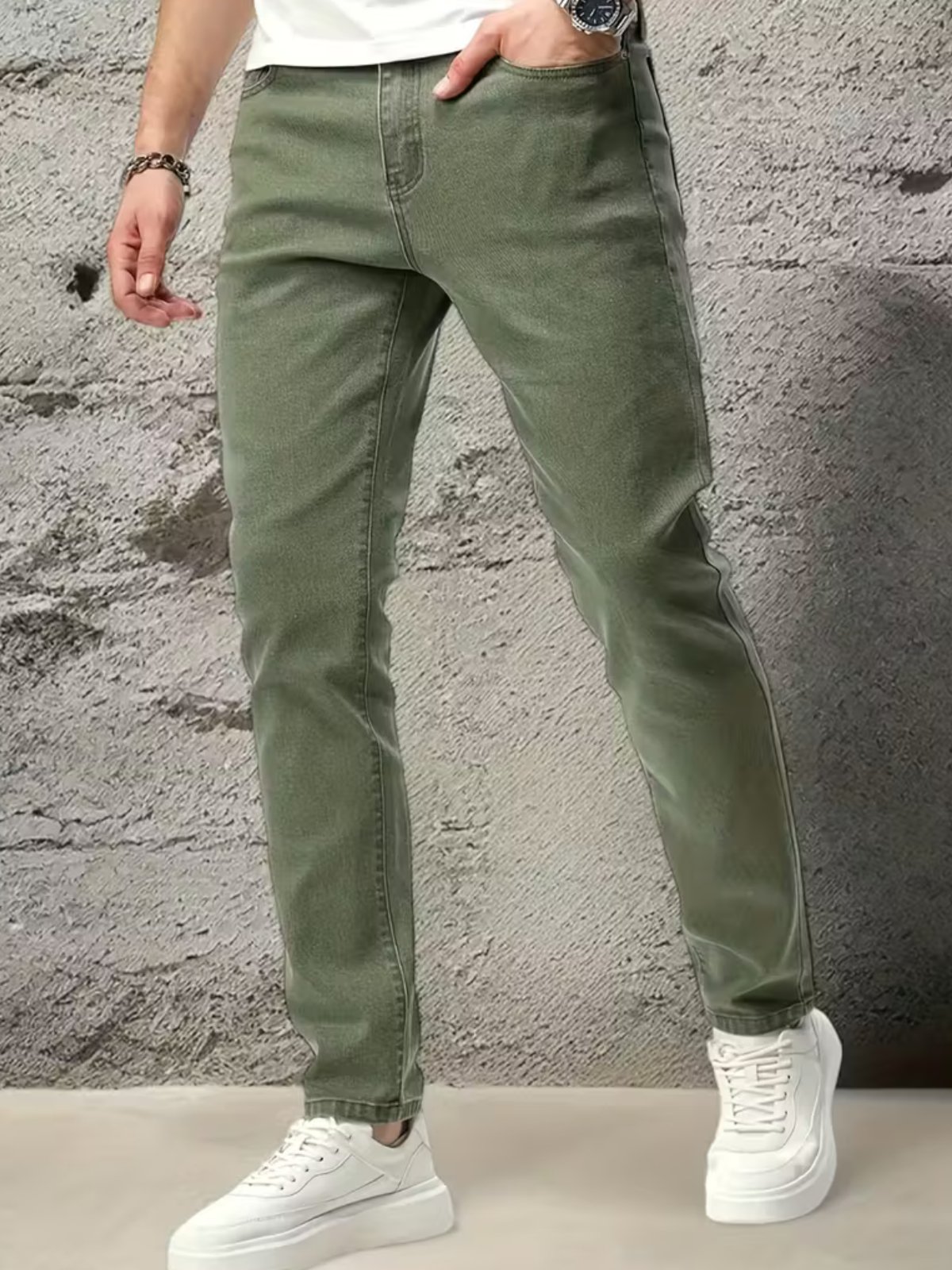 Calça Jeans Sarja 5 Estilos Verde Militar Confortavel e Basica