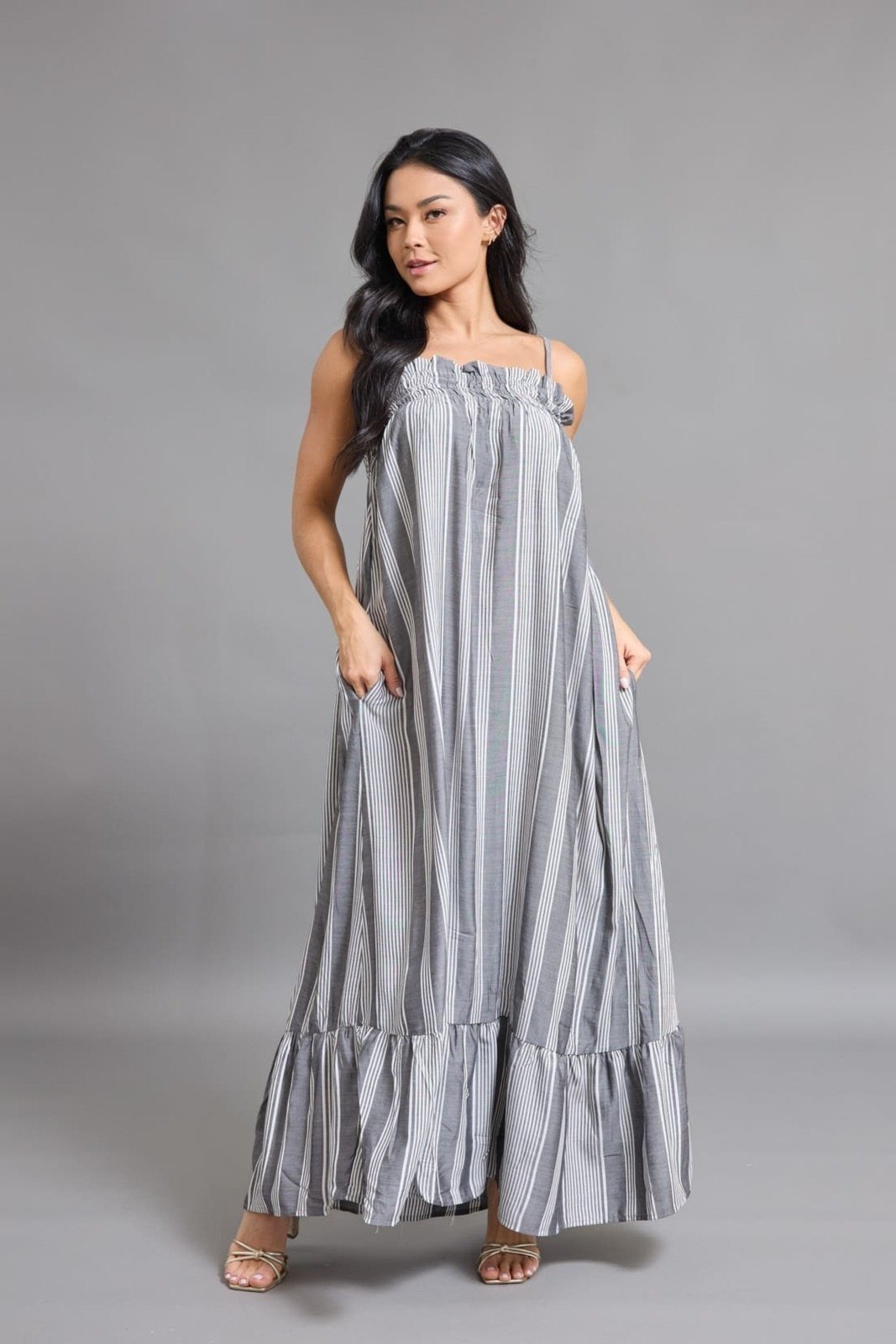 Vestido Em Viscose Feminino Com Alça Lemier Collection Preto