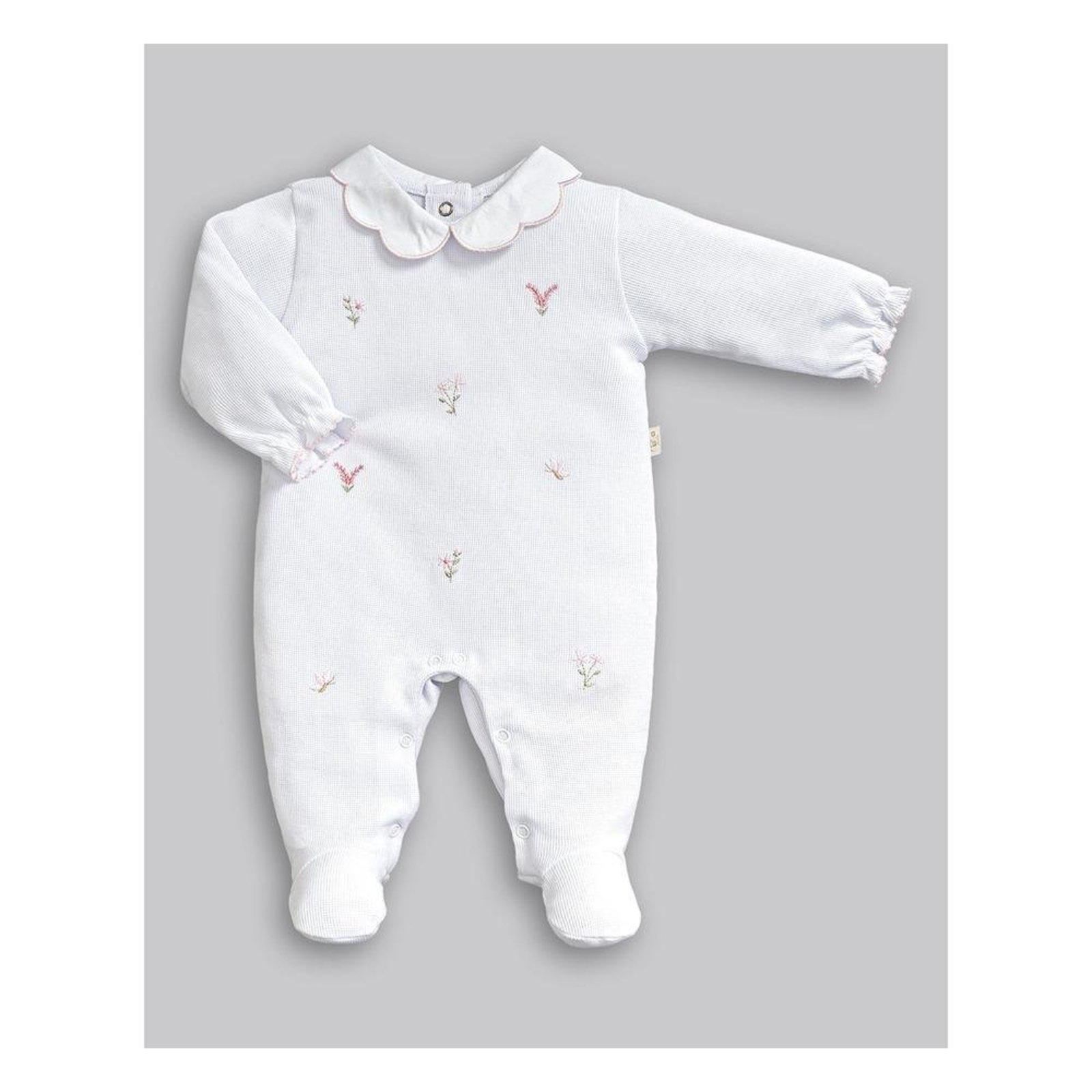 Infantil - Macacão Longo Bordado Flores Anjos Baby P Rosa