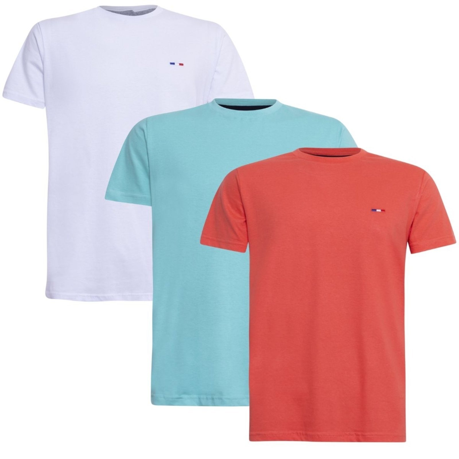 Kit 3 Peças Camisetas FMF Básicas Masculina Industrie em Algodão Premium no Estilo Tommy Bordado França Branco Lara
