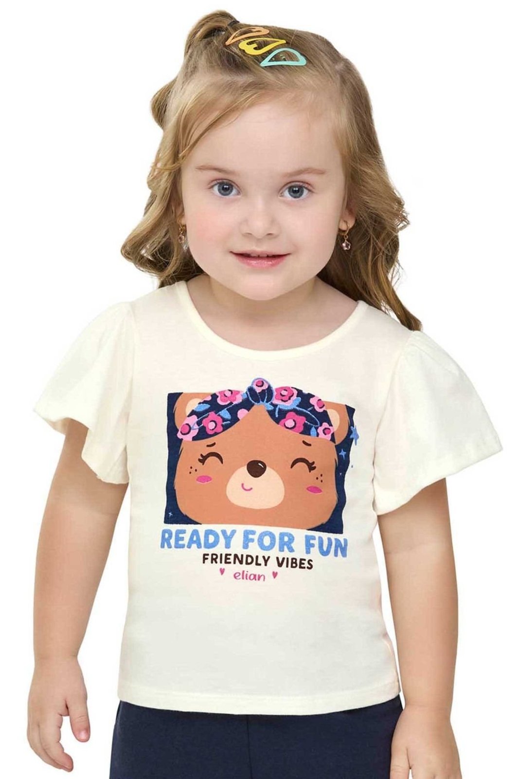 Infantil - Blusa Menina Ursinha Glitter Elian Bege