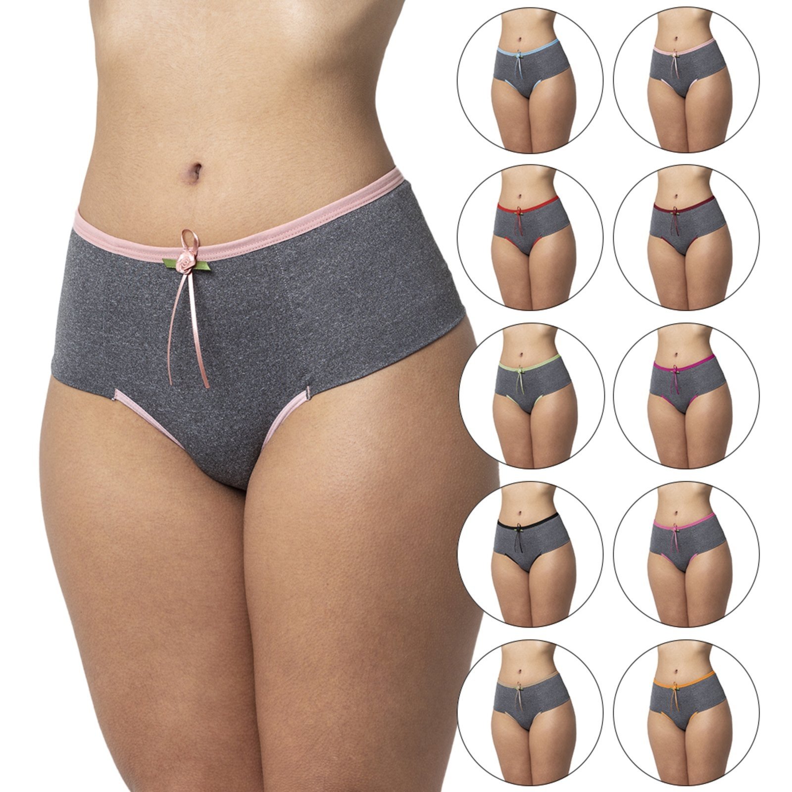 Kit 6 Calcinha Gabi Lingerie de Algodão Mescla Calça Modelagem Cintura Alta perfeita para o seu corpo
