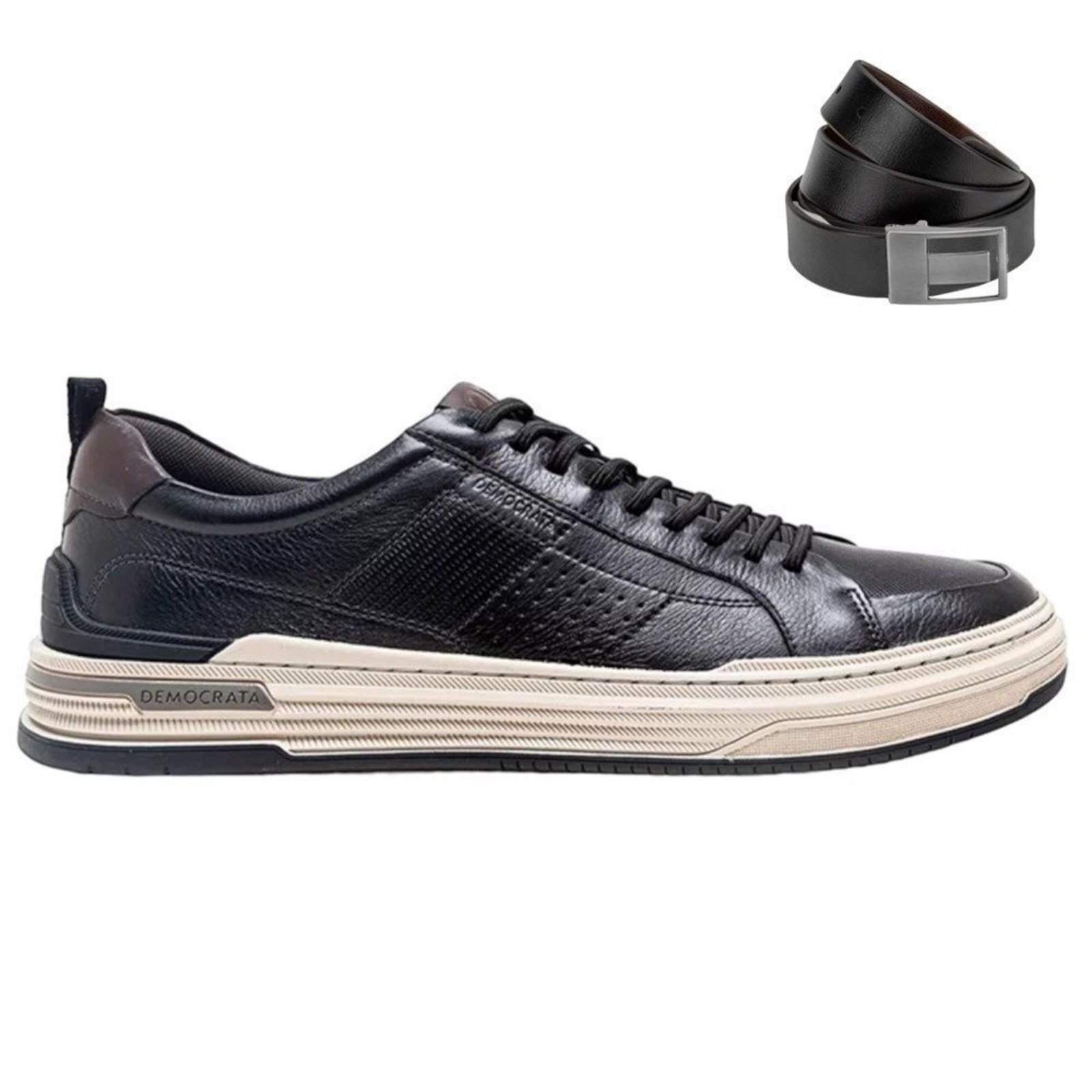 Kit Sapatênis Democrata Denim Mike Masculino + Cinto - Preto - democrata