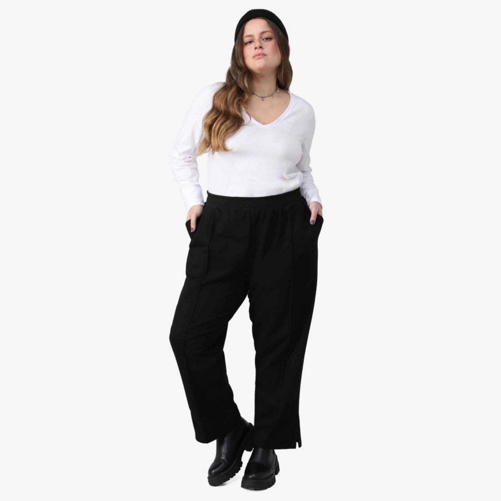 Calça Friso Tech Impermeável Moletom Flanelado Plus Feminina
