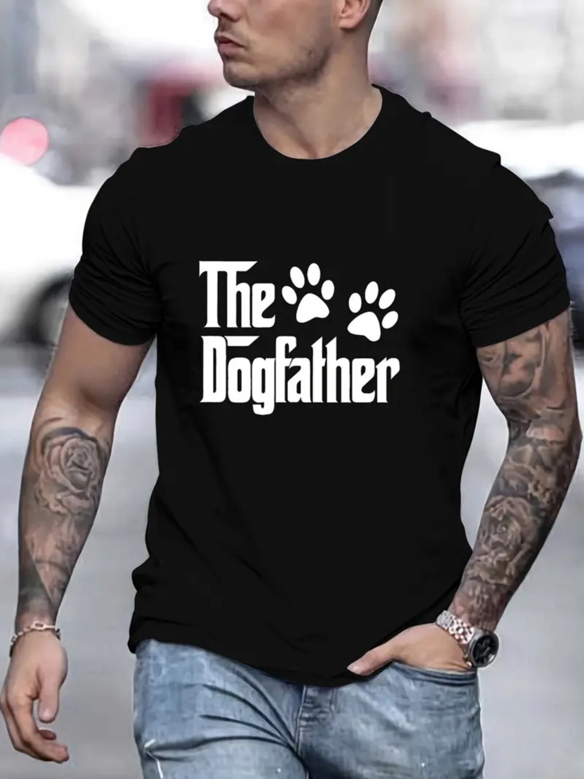 Camiseta Estampada The Dogfather Safira Moda Algodão Preto