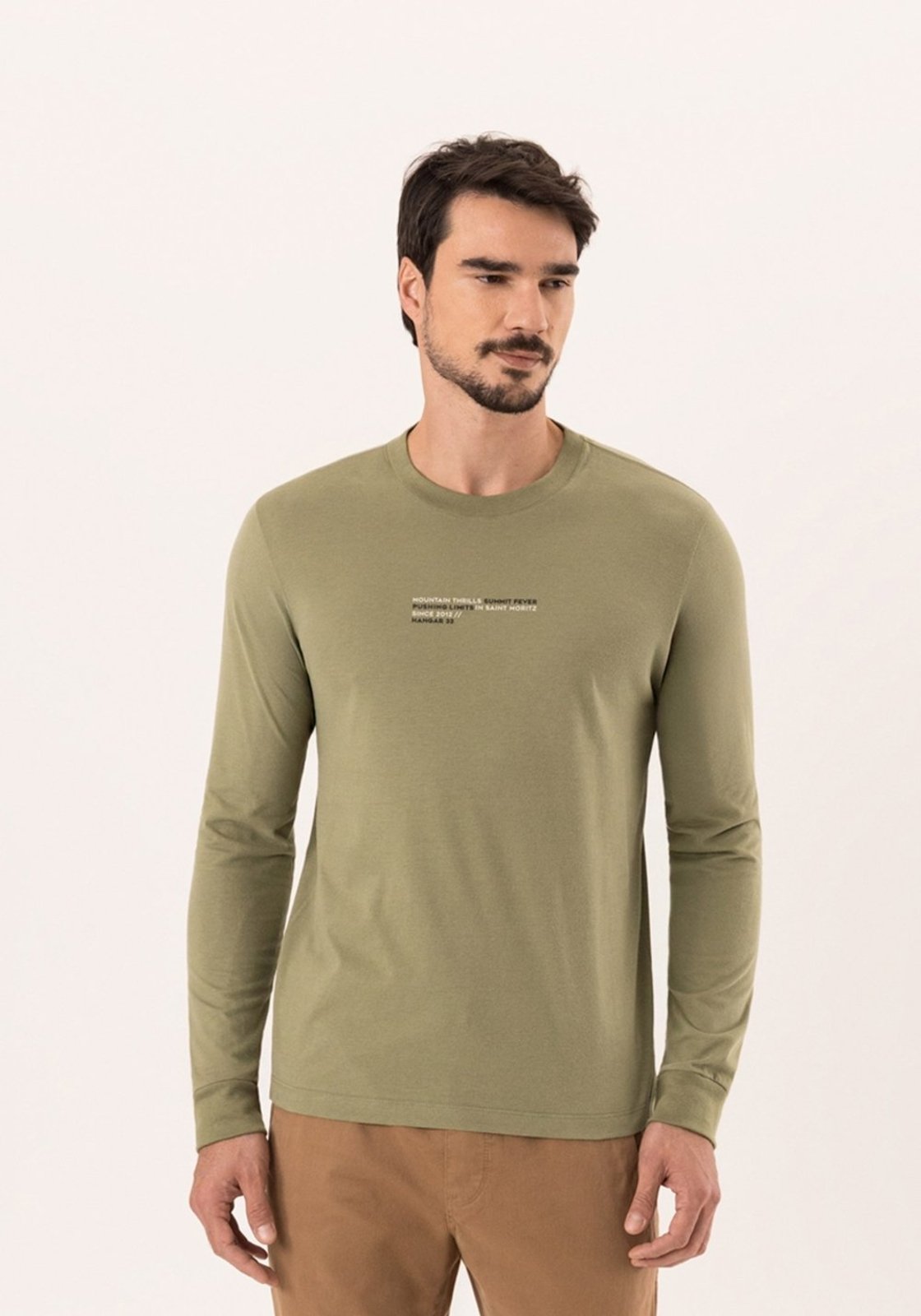 Camiseta De Mangas Longas Em Meia Malha Peletizada