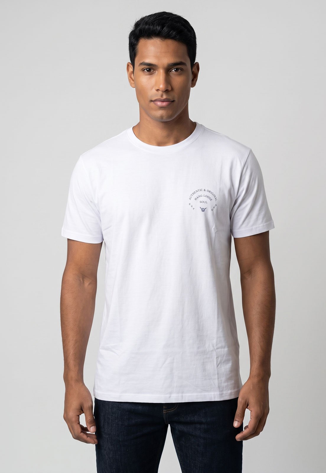 Camiseta Masculina Hang Loose Estampa Frontal Branca