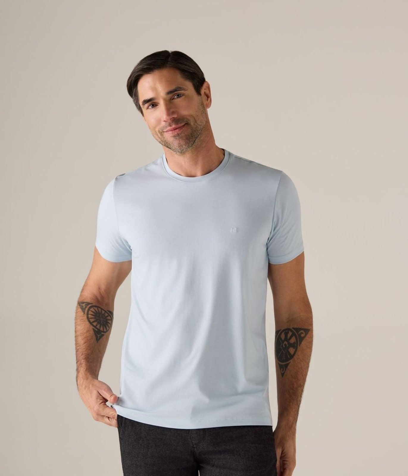 Camiseta Makenji Pima Com Bordado Mk Masculina Azul Claro
