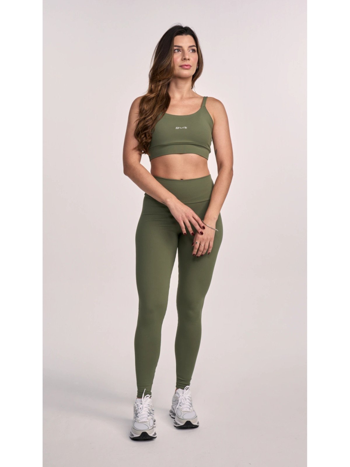 Conjunto Fitness Feminino Top e Legging Verde Cintura Alta Academia Treino Gult Essentials
