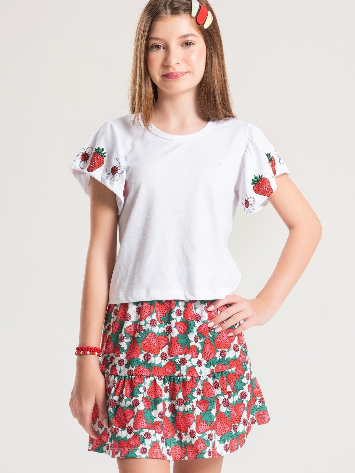 Vista 2 Infantil - Conjunto Platinum Flor De Morango PLATINUM KIDS branco PLATINUM KIDS branco