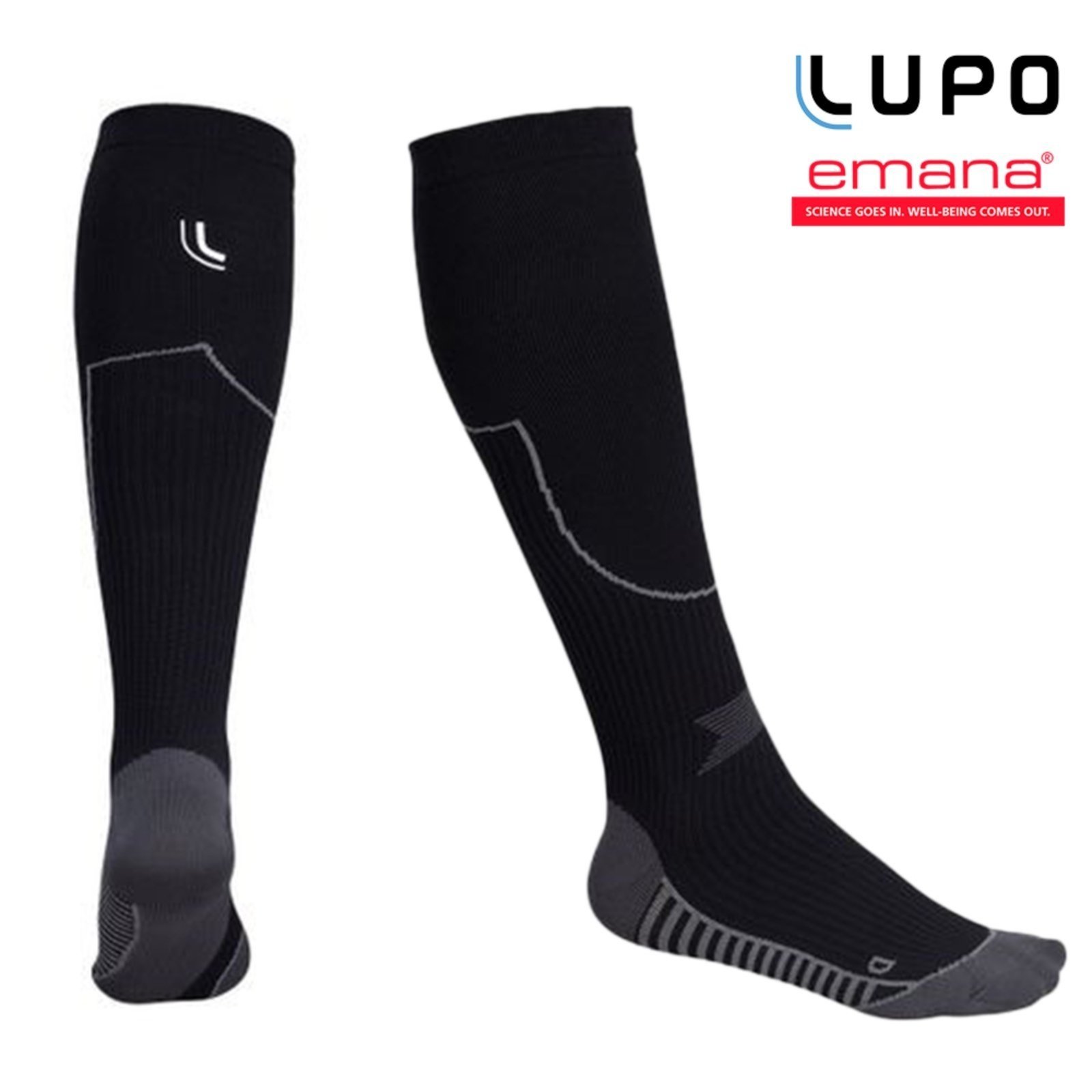 Vista 3 Meia De Compreessão 3/4 Lupo Corrida Emana Original preto Lupo preto