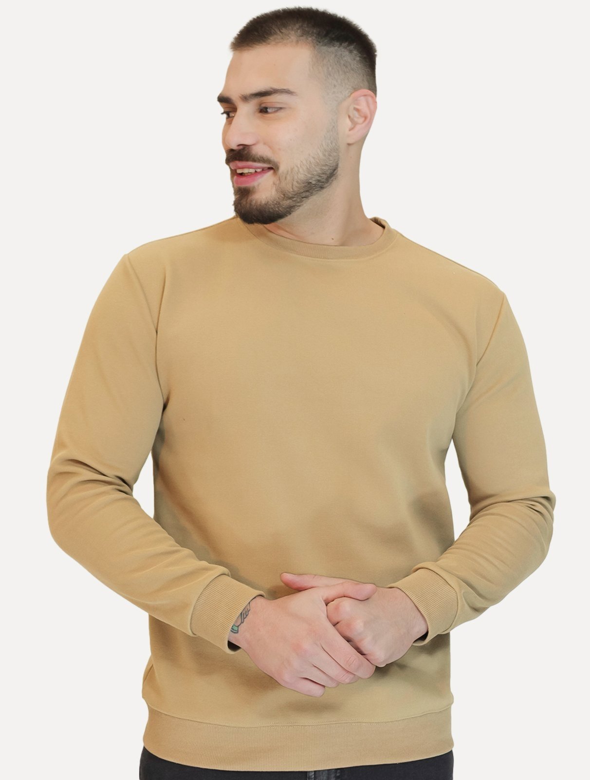 Vista 2 Moletom Dixen Masculino Crewneck Liso cáqui Dixen cáqui