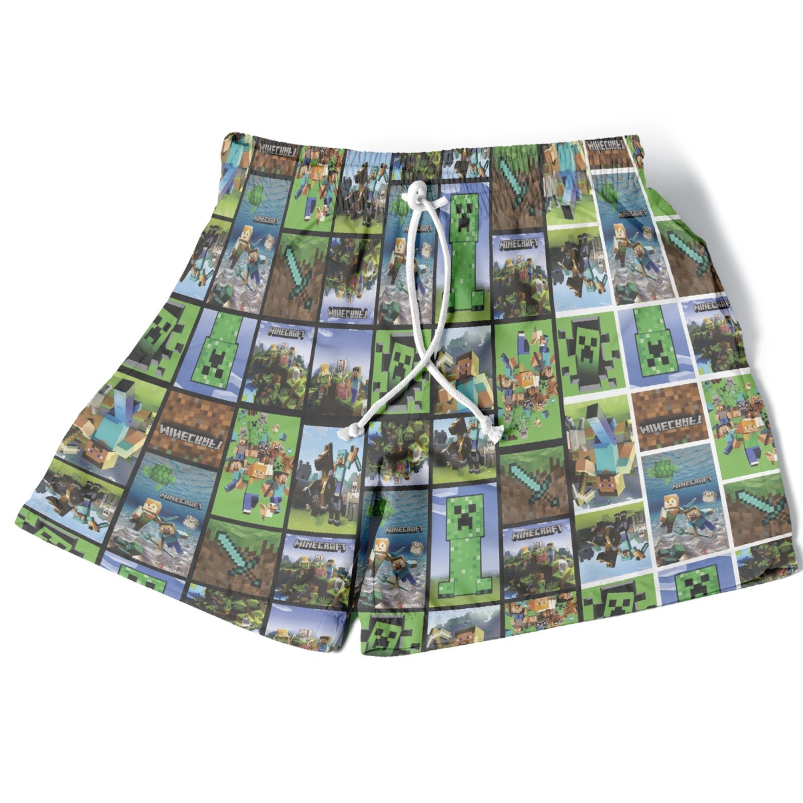 Infantil – Short Menino Conforto Estampado Verão Moda Personagens Cubos Verde Escuro