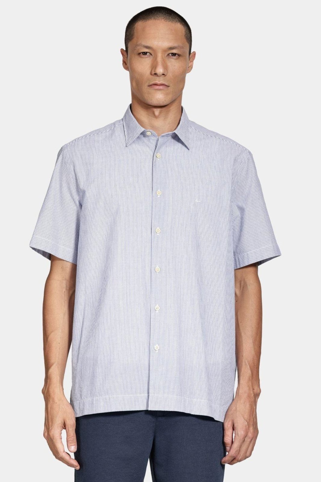 Camisa Aramis Manga Curta Regular Algodão Listrada Branco