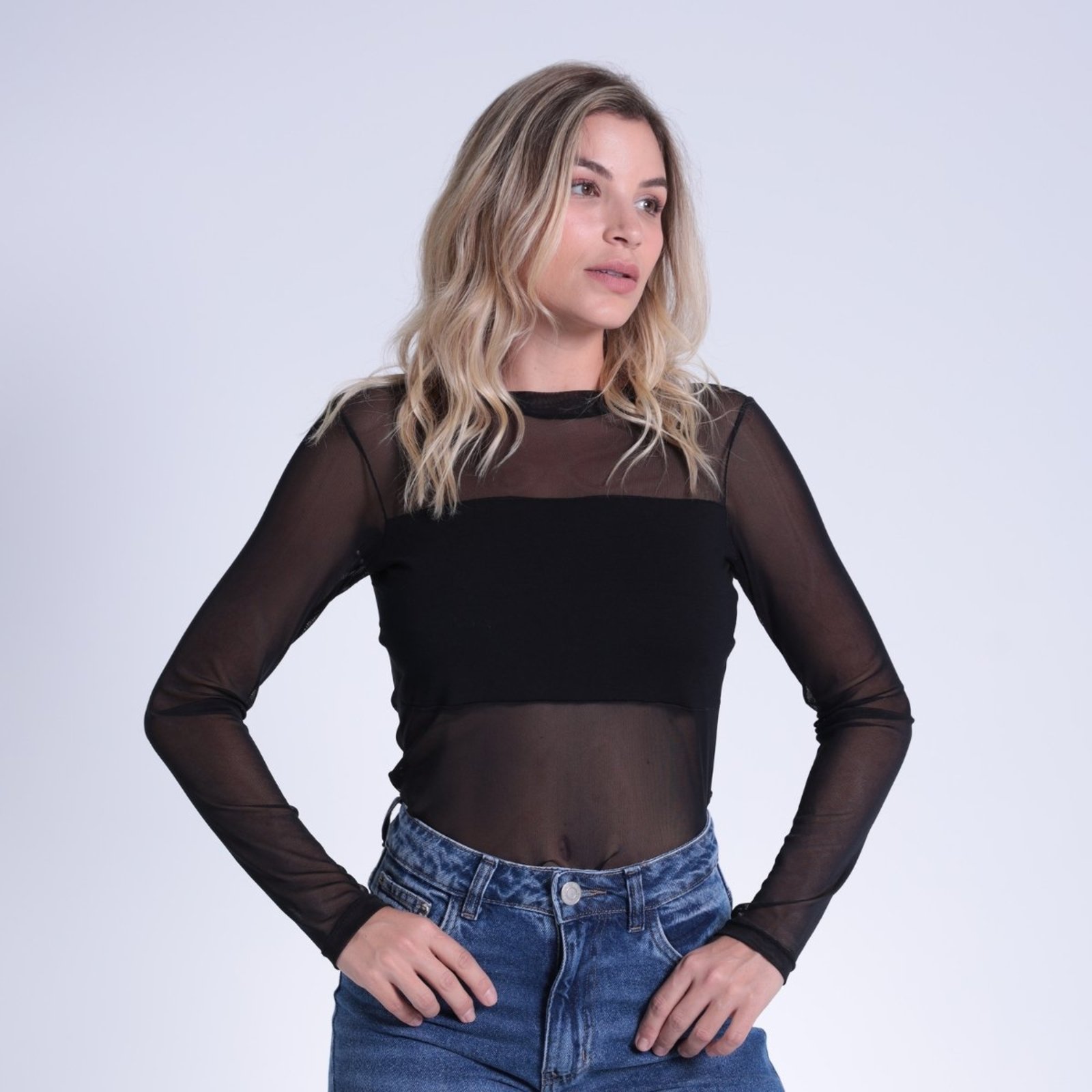 Blusa Manga Longa Com Tule Feminina Revanche Ballsha