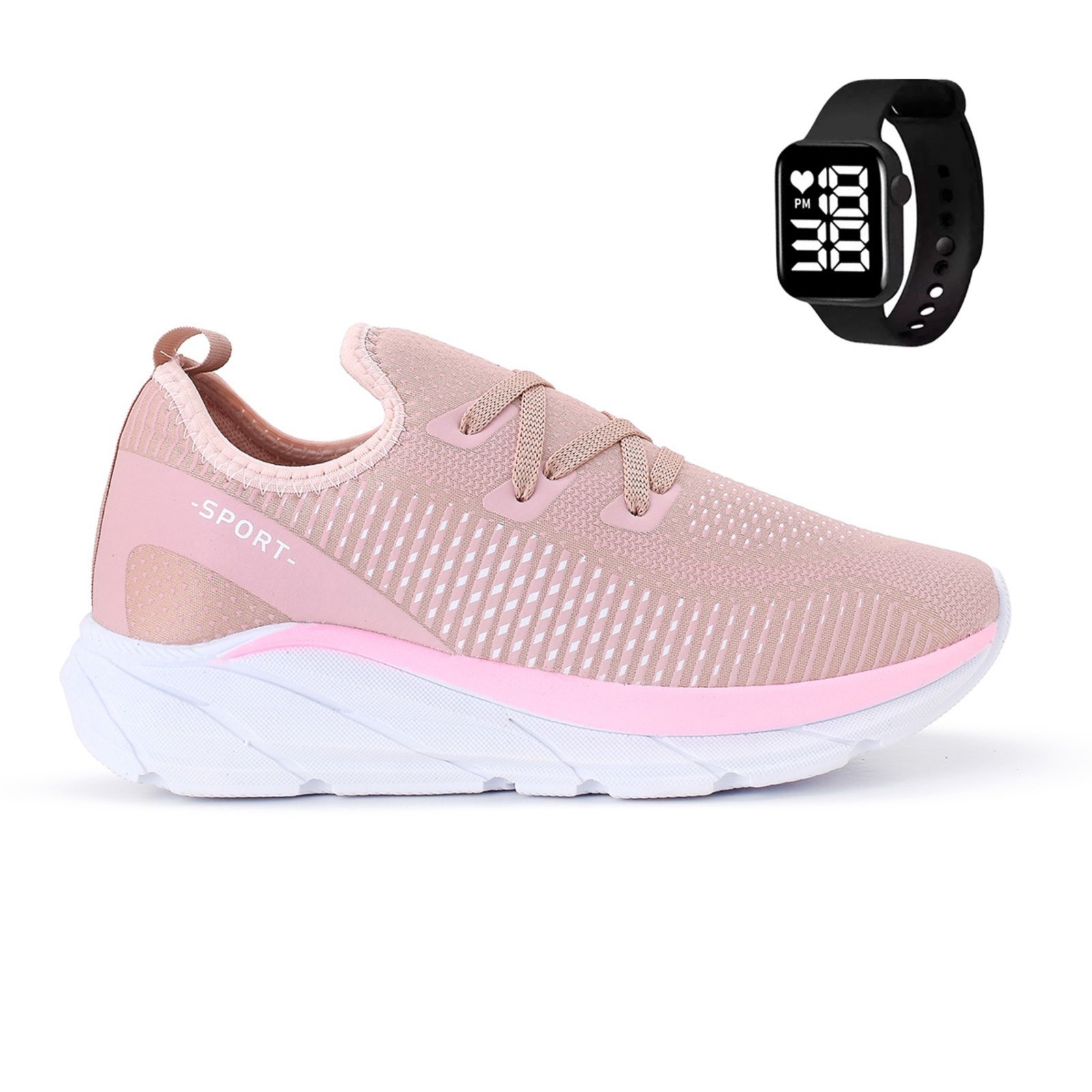 Vista 2 Tenis Meia Feminino Esportivo Treino Academia Light Sport + Relogio CALCADOS LGHT LIGHT nude CALCADOS LGHT LIGHT nude
