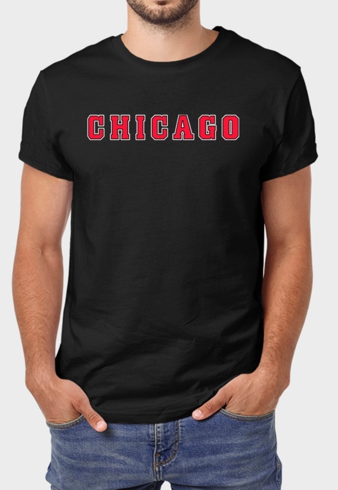 Vista 2 Camiseta Masculina Preta Chicago Algodão Premium Benellys preto Benellys preto