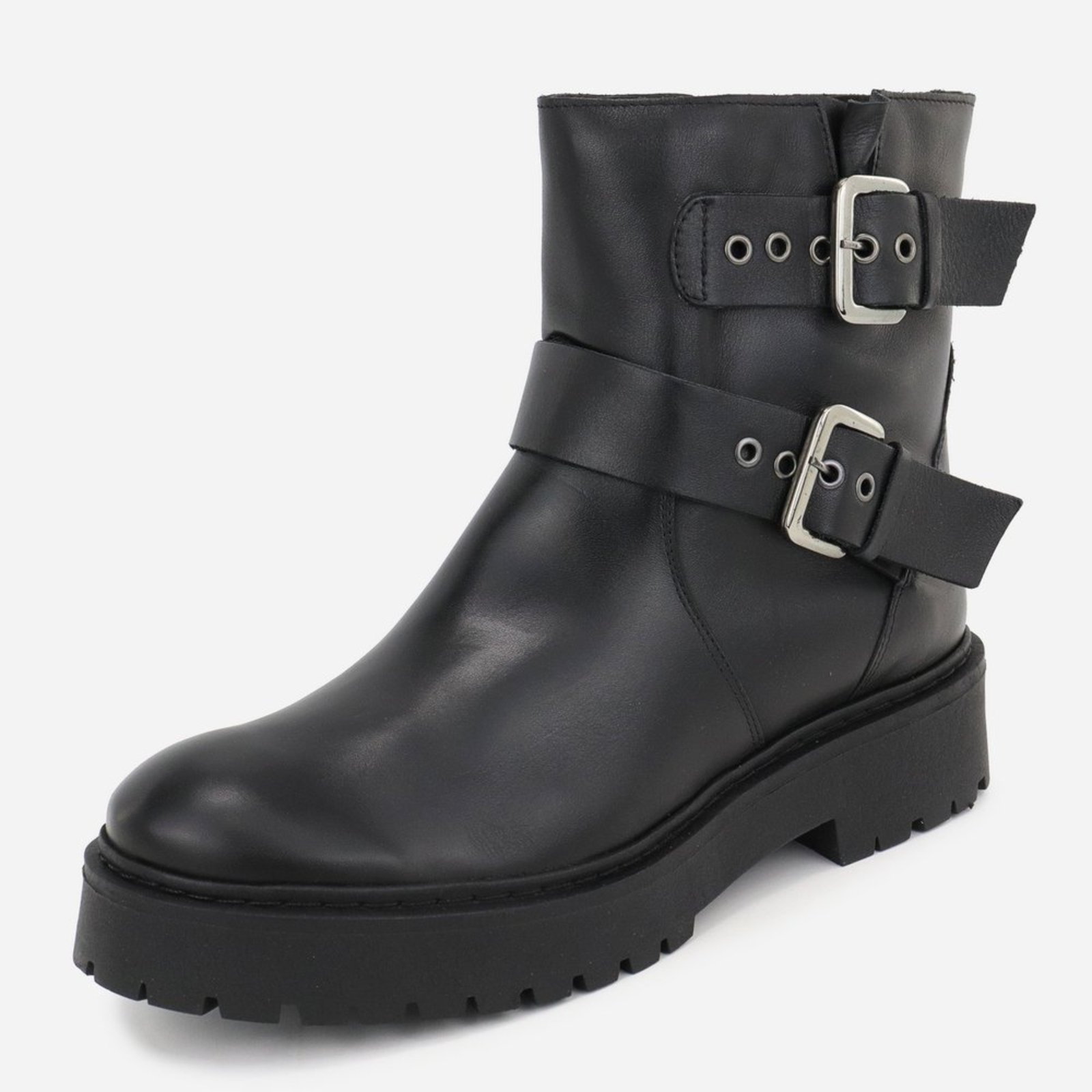 Bota Maria Paua Store Feminina Couro Cano Médio Fivelas Moda Casual Inverno Preto