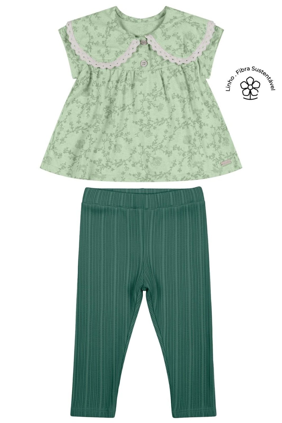 Infantil - Conjunto Menina Floral Malha Linho Colorittá Verde