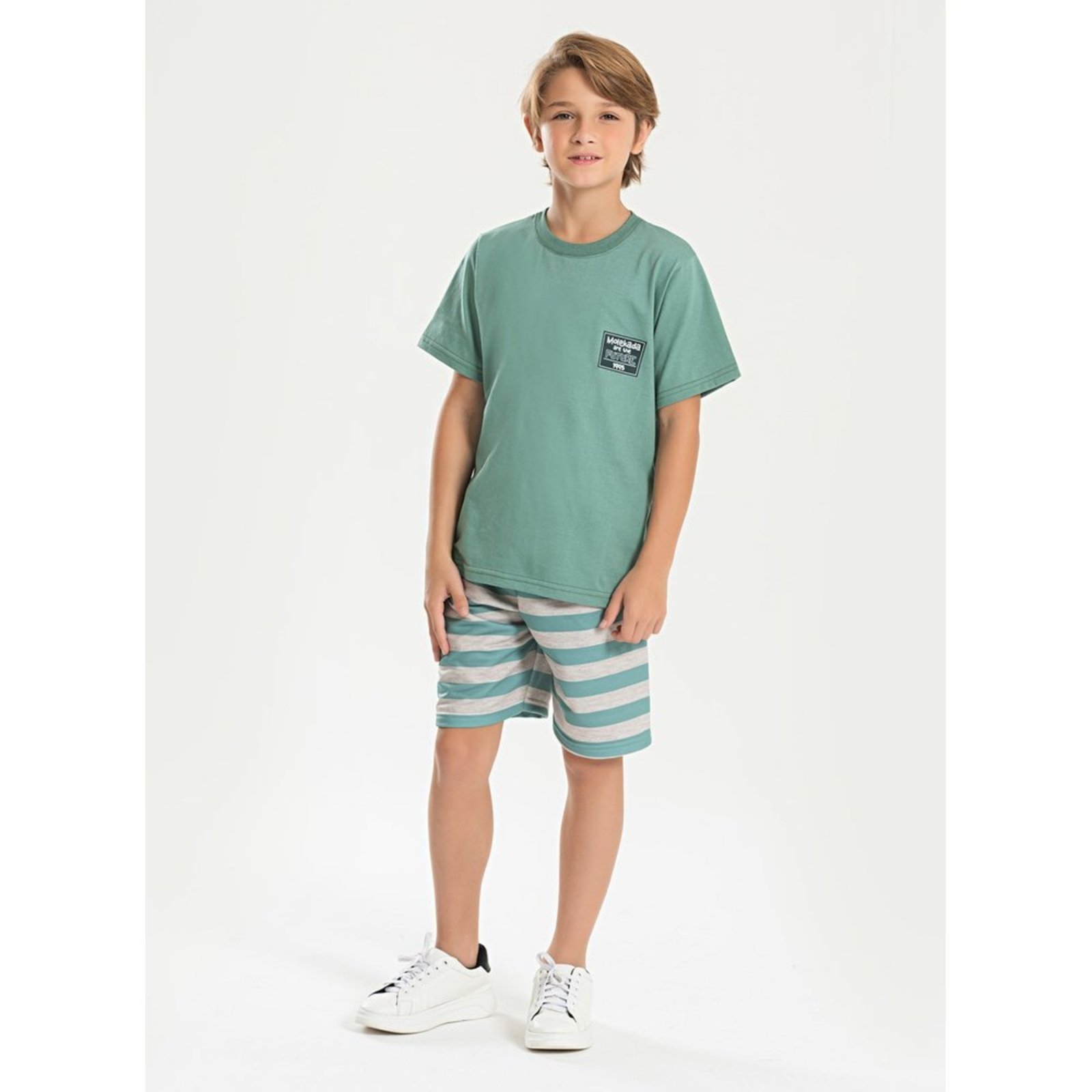 Infantil – Conjunto Verão Menino Verde Camiseta e Bermuda Listrado