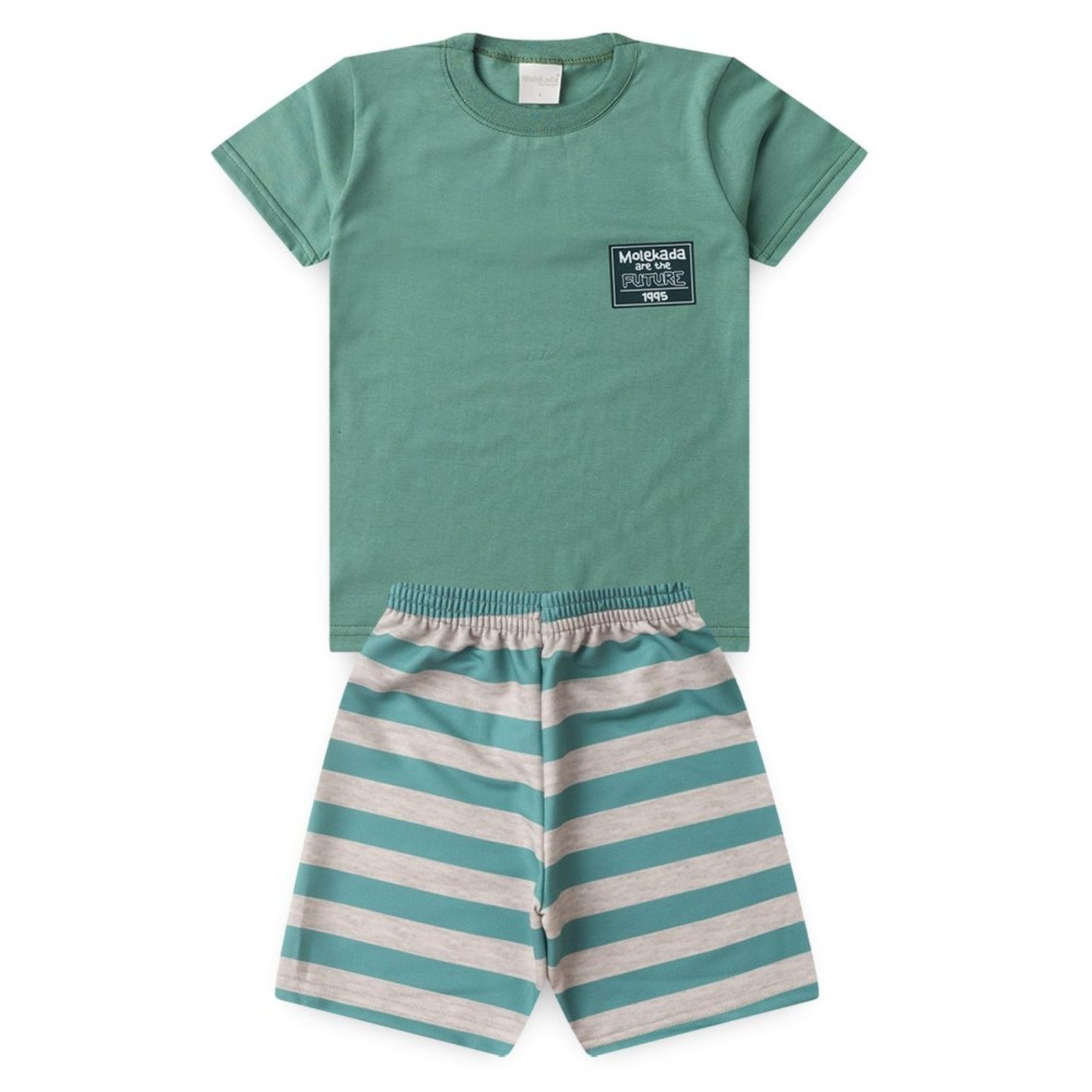Vista 3 Infantil - Conjunto Verão Menino Camiseta e Bermuda Listrado Molekada azul Molekada azul