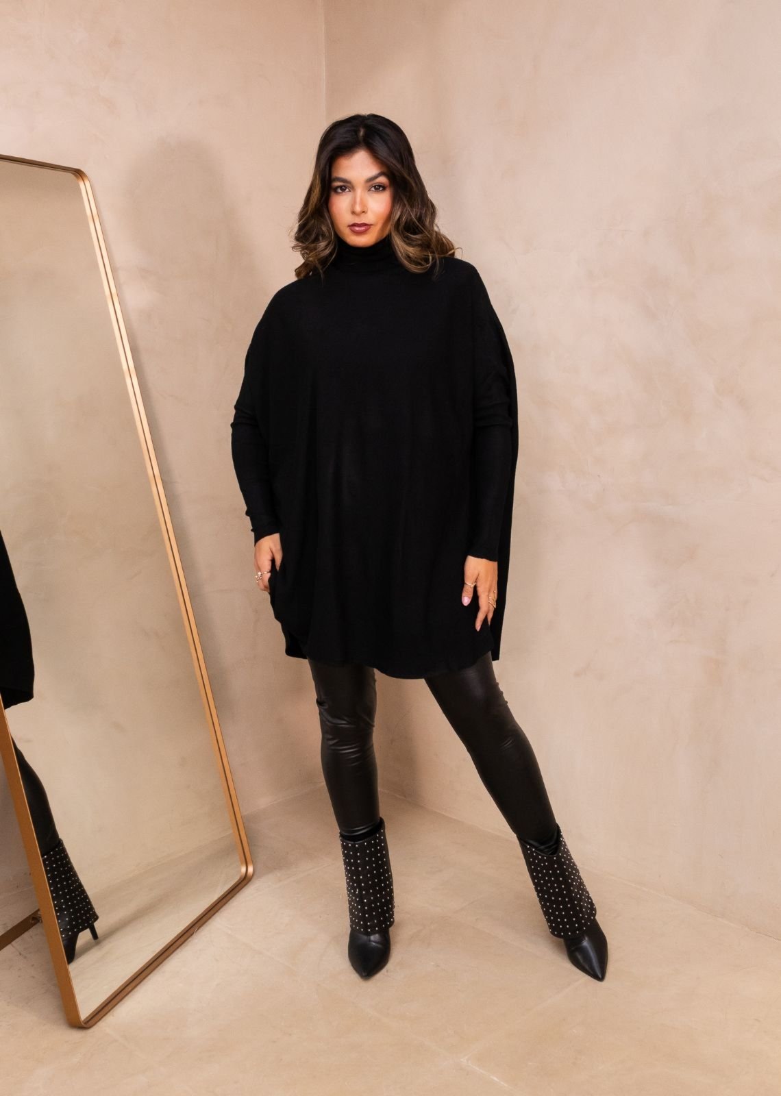 Poncho Vest Legging Bonna Lãnzinha Manga Longa Preto