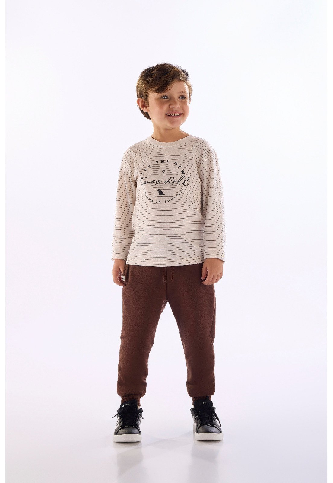 Infantil - Conjunto Camiseta Listrada Calça Quimby Branco