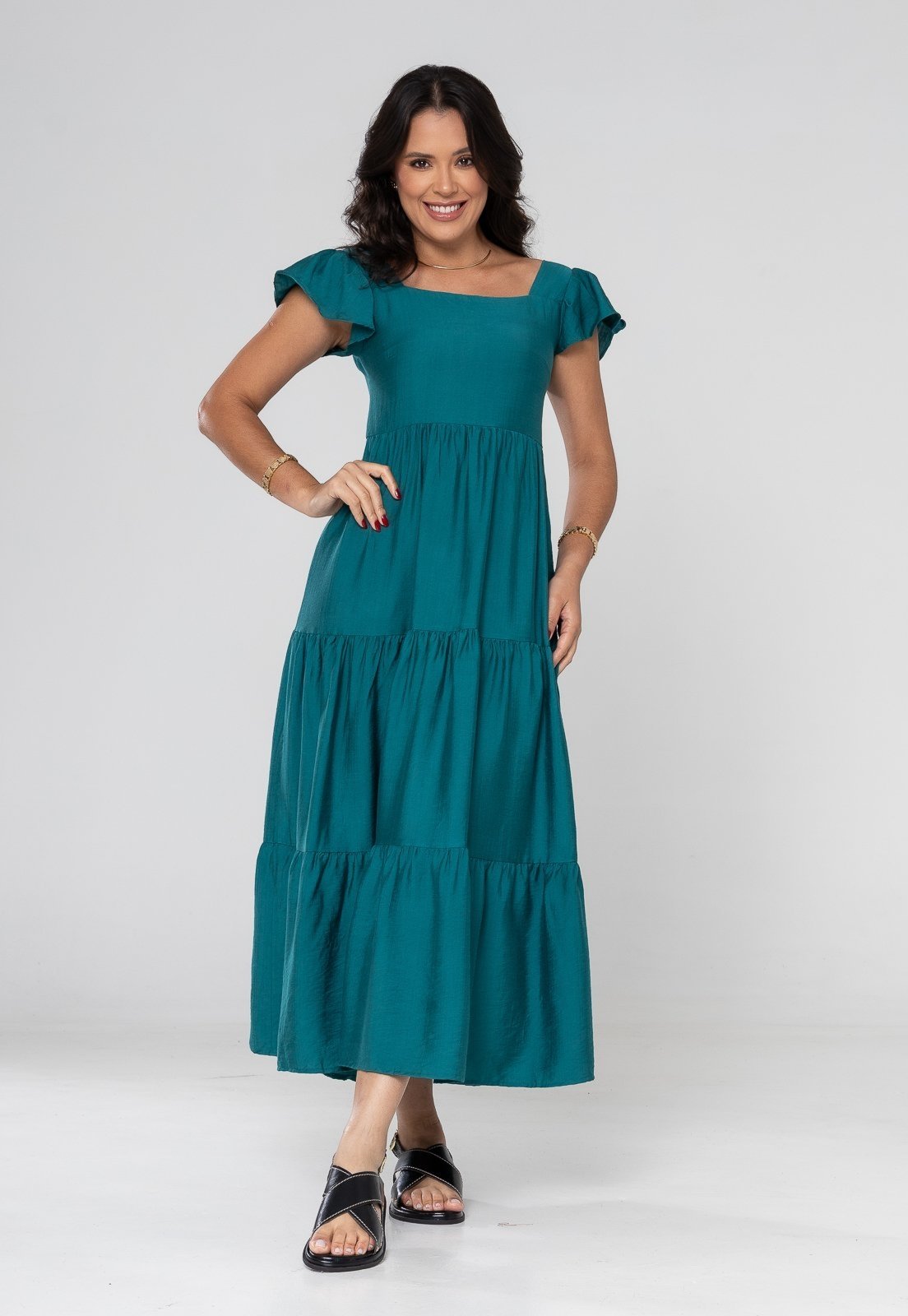 Vestido Aura Débora Viscoamida Liso Verde