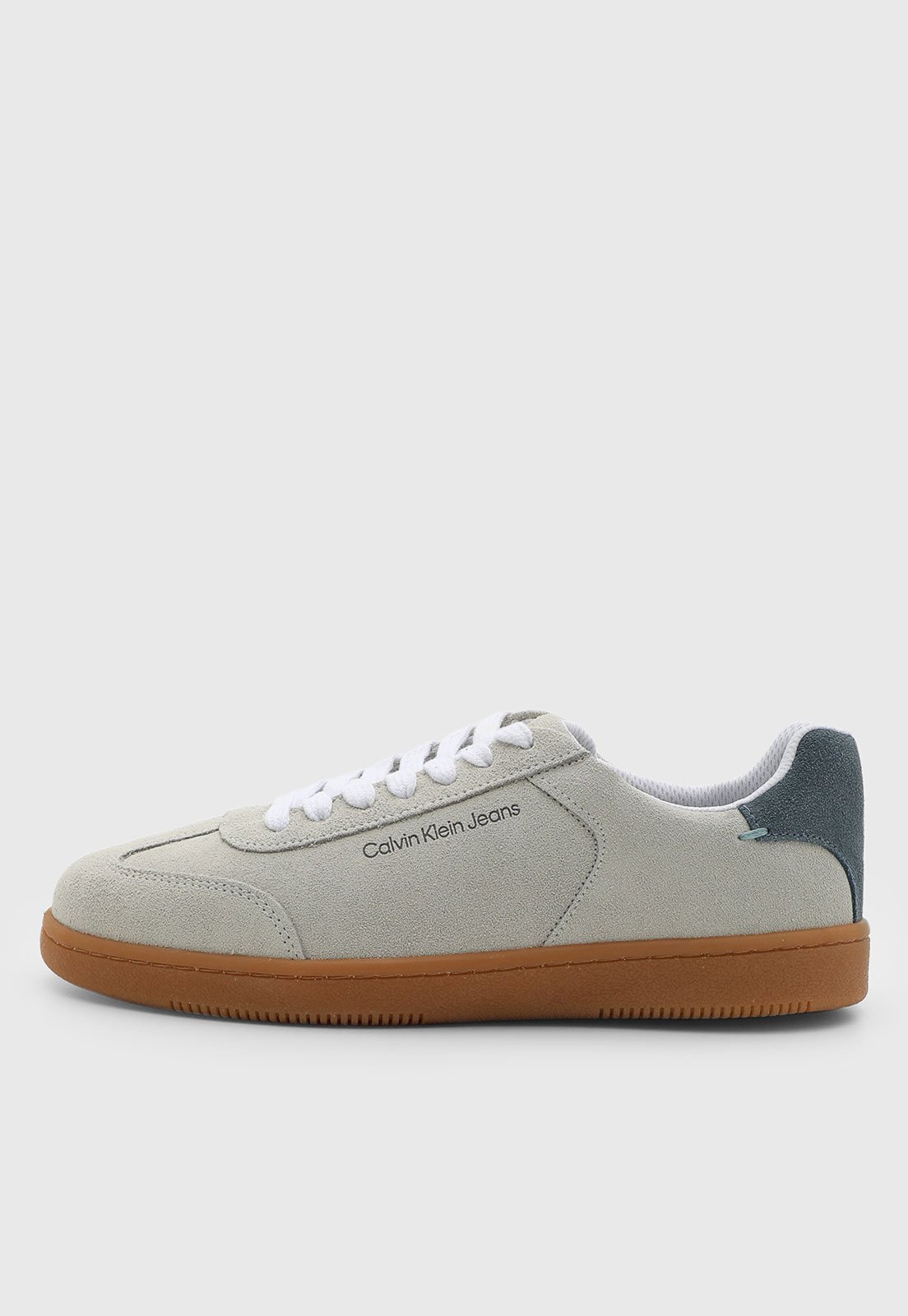 Tênis Masculino Calvin Klein Slim Logo Couro Cinza
