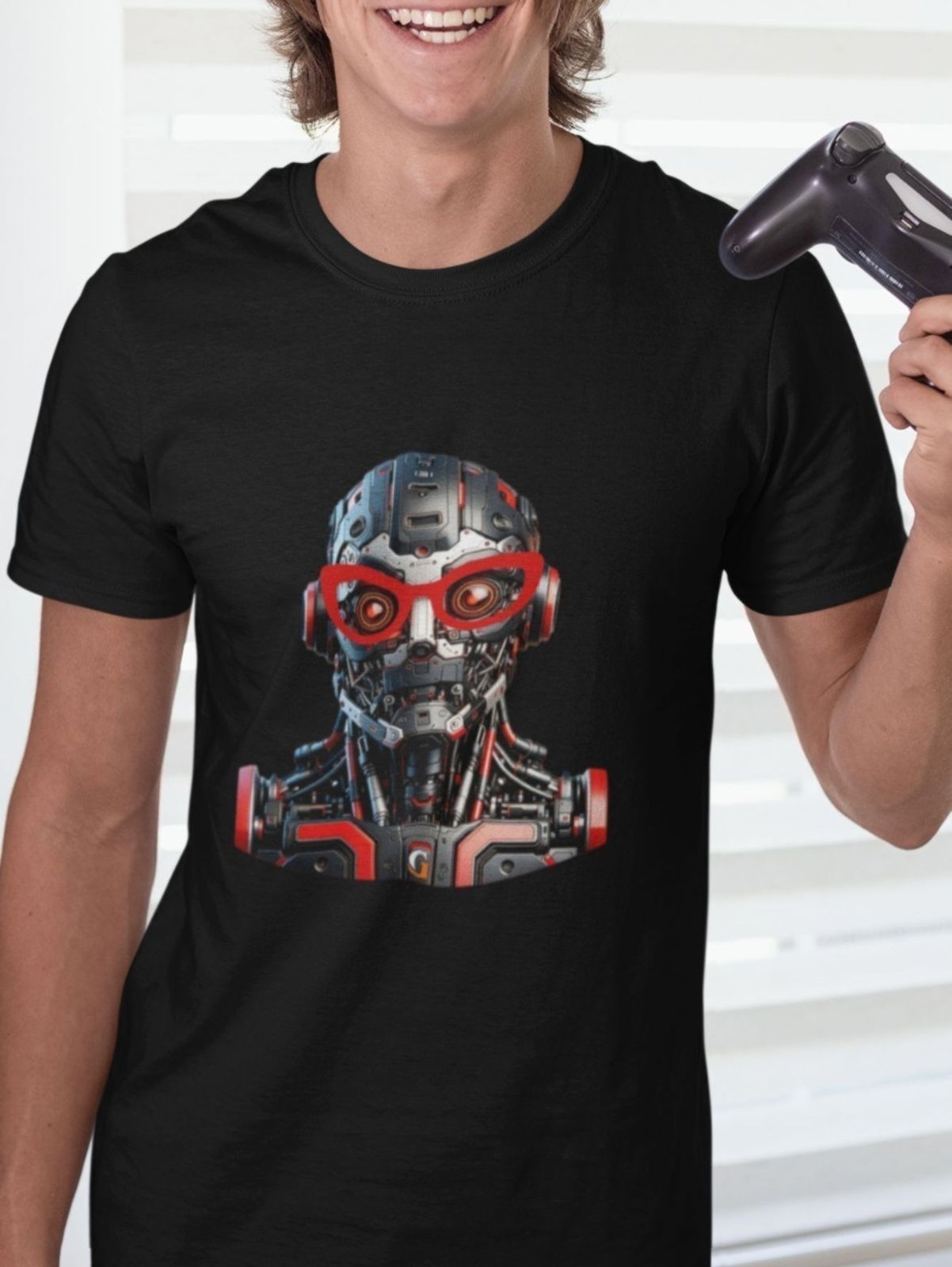 Vista 3 Camiseta Básica Masculina GuGi Robô Inteligência Artificial preto Gugi preto