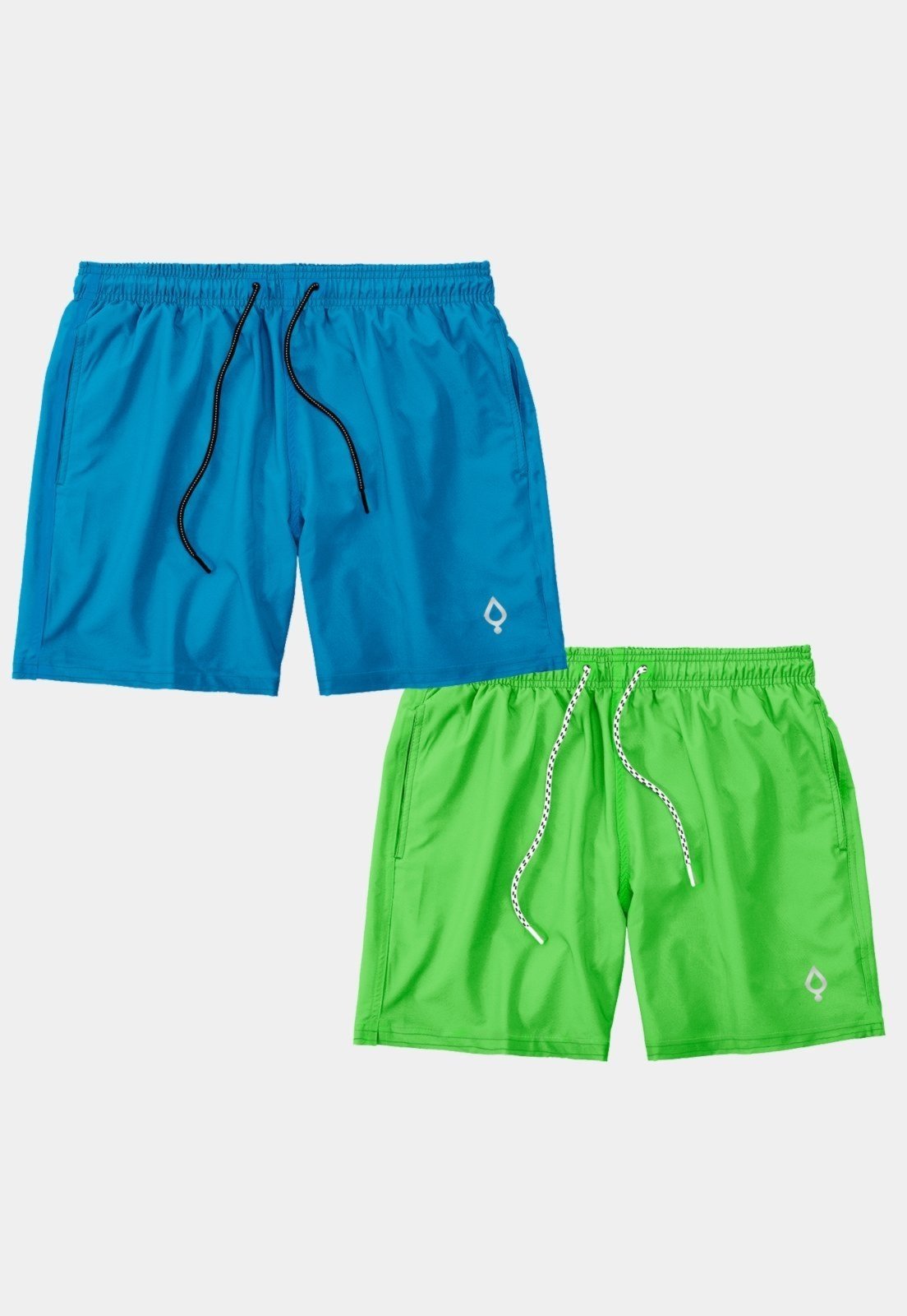 Kit 2 Shorts Resina Praia Bermuda Tactel Masculino Liso Lisa Básico Mauricinho 2 Bolsos Azul/Verde