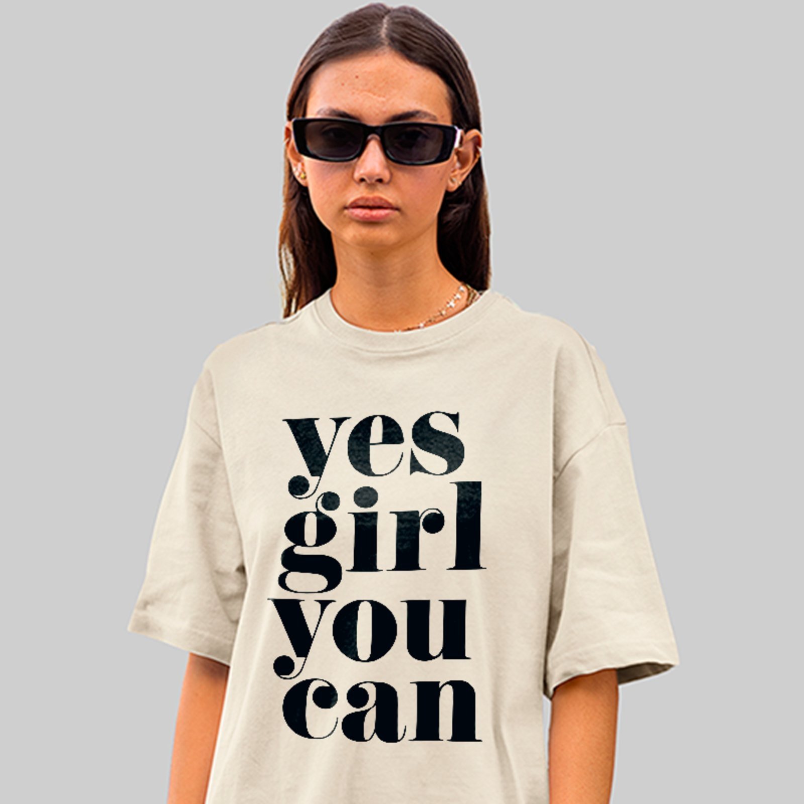 Camiseta Oversized Motivacional Yes Girl Street Style Trend Off White