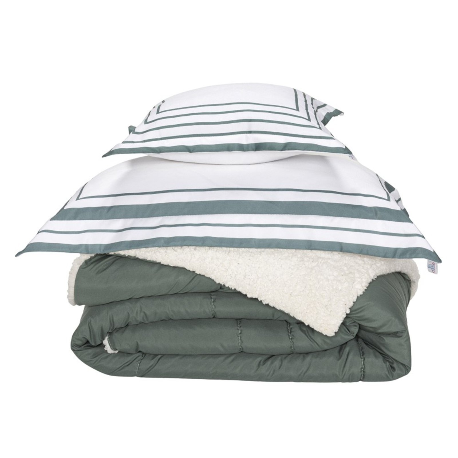 Kit Edredom Solteiro Casa Modelo Enxovais Coberdrom Soft Hipercal/Sherpa 3 Peças Verde