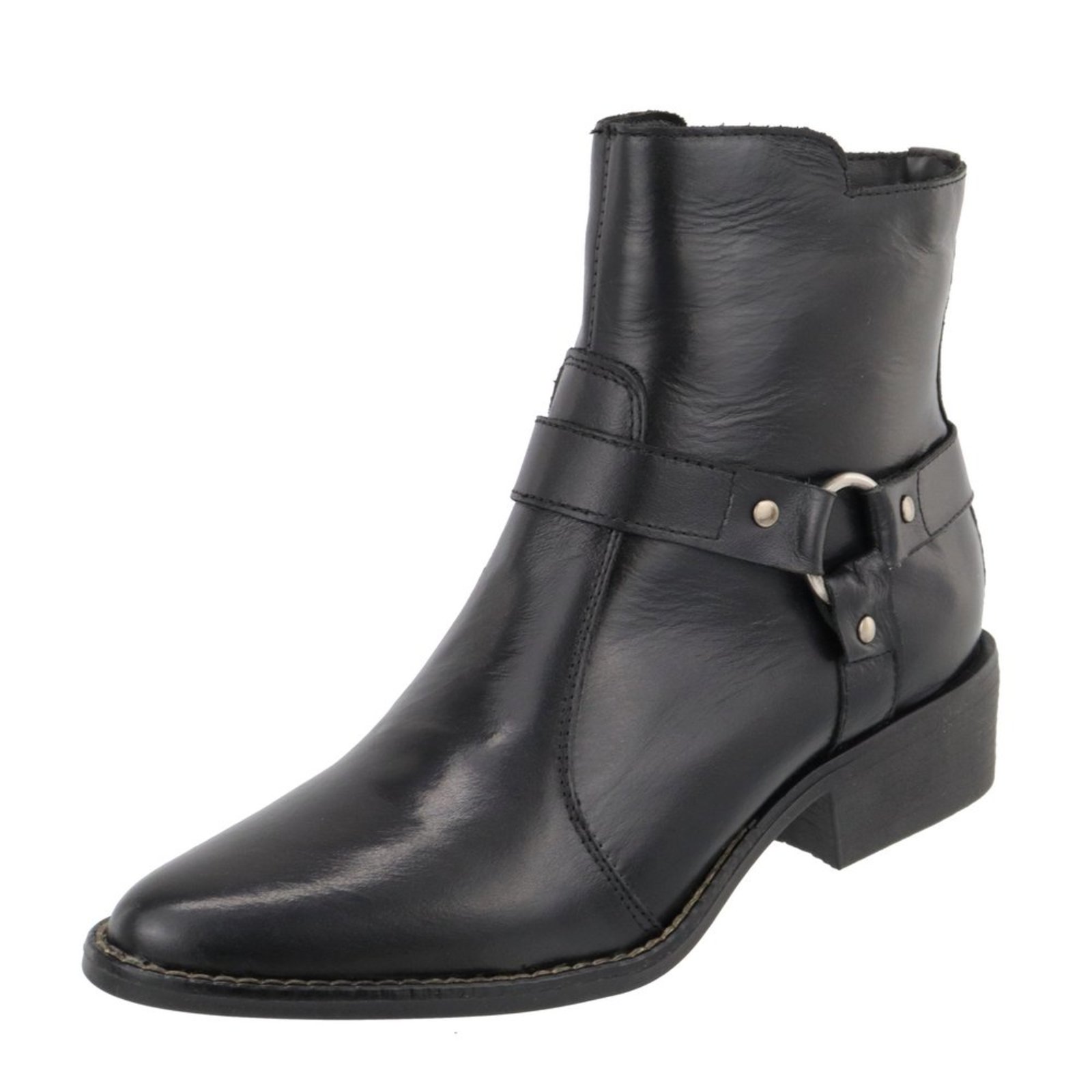 Bota Feminina Bico Fino Cano Baixo Couro Preto Kuento Shoes