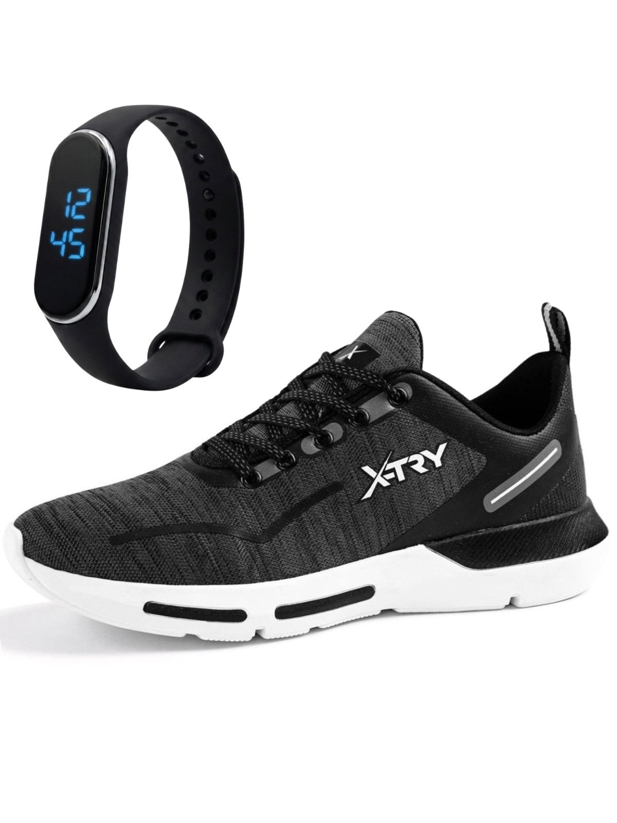 Kit Tênis Masculino Para Corrida Esportivo Running Macio Treino com Relógio SLIM Digital LED Branco