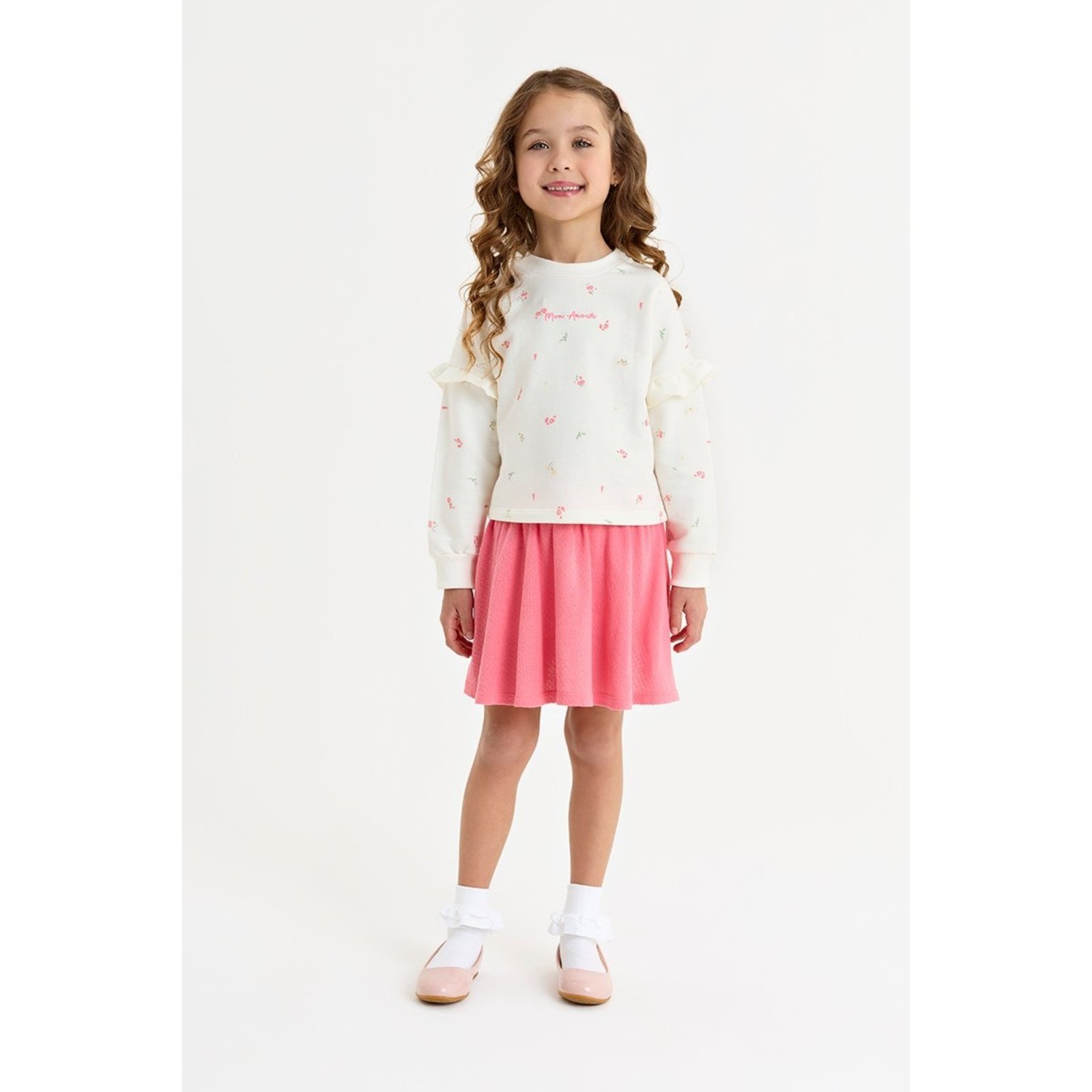 Infantil - Conjunto Feminino com Blusão em Moletinho e Saia em Malha Tricô Confortável